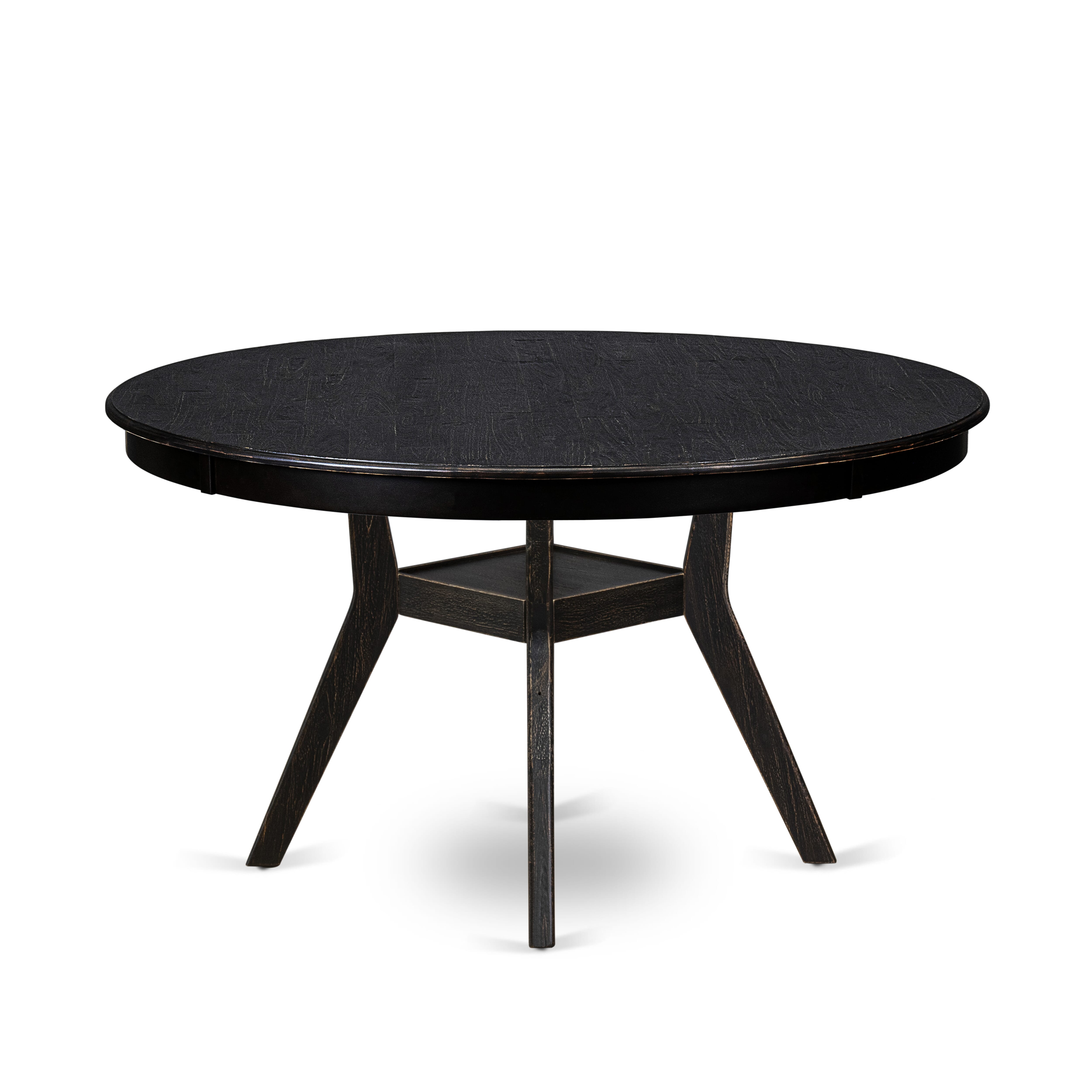Luxe by East West Furniture F8DA5-511-29 5 Piece Dining Table Set Consists of a 54" Round Table with Pedestal and 4 Navy Blue Faux Leather Parson Chairs, Sand Blasted Black
