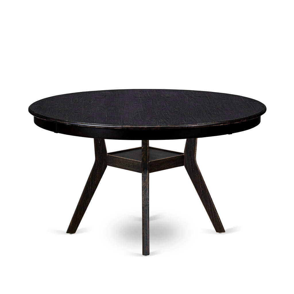 Luxe by East West Furniture F8DA5-511-29 5 Piece Dining Table Set Consists of a 54" Round Table with Pedestal and 4 Navy Blue Faux Leather Parson Chairs, Sand Blasted Black