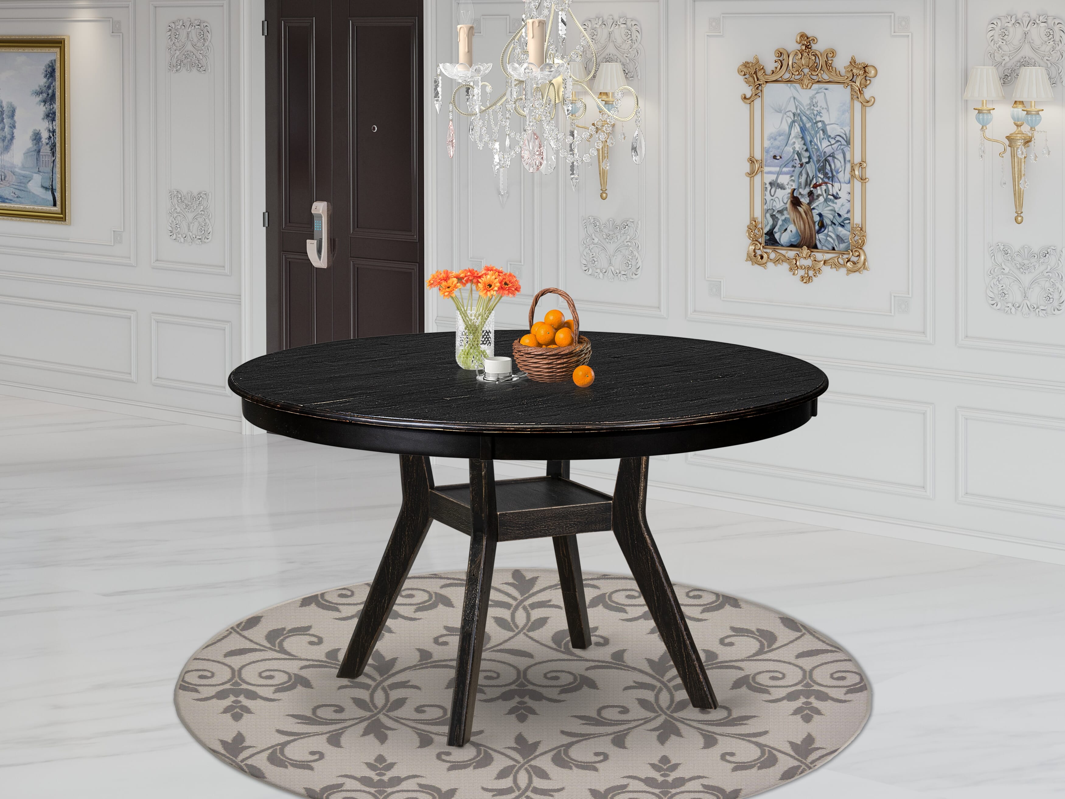 Luxe by East West Furniture - F8TY5-511-33 5-Piece Kitchen Table Set Includes a Round Dinner Table and 4 Brown Textured Polyester Chairs with High Back, Sand Blasting Black Finish.