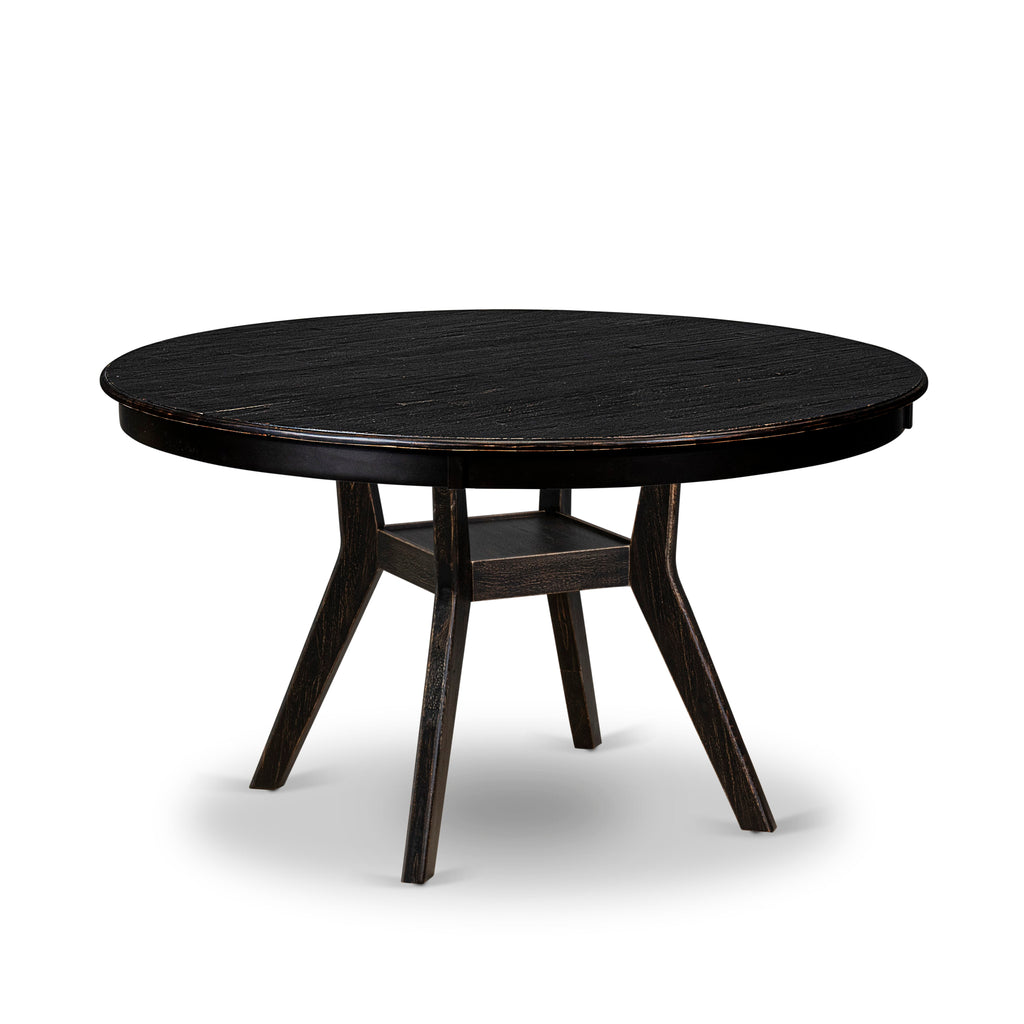 Luxe by East West Furniture F8DA5-511-29 5 Piece Dining Table Set Consists of a 54" Round Table with Pedestal and 4 Navy Blue Faux Leather Parson Chairs, Sand Blasted Black