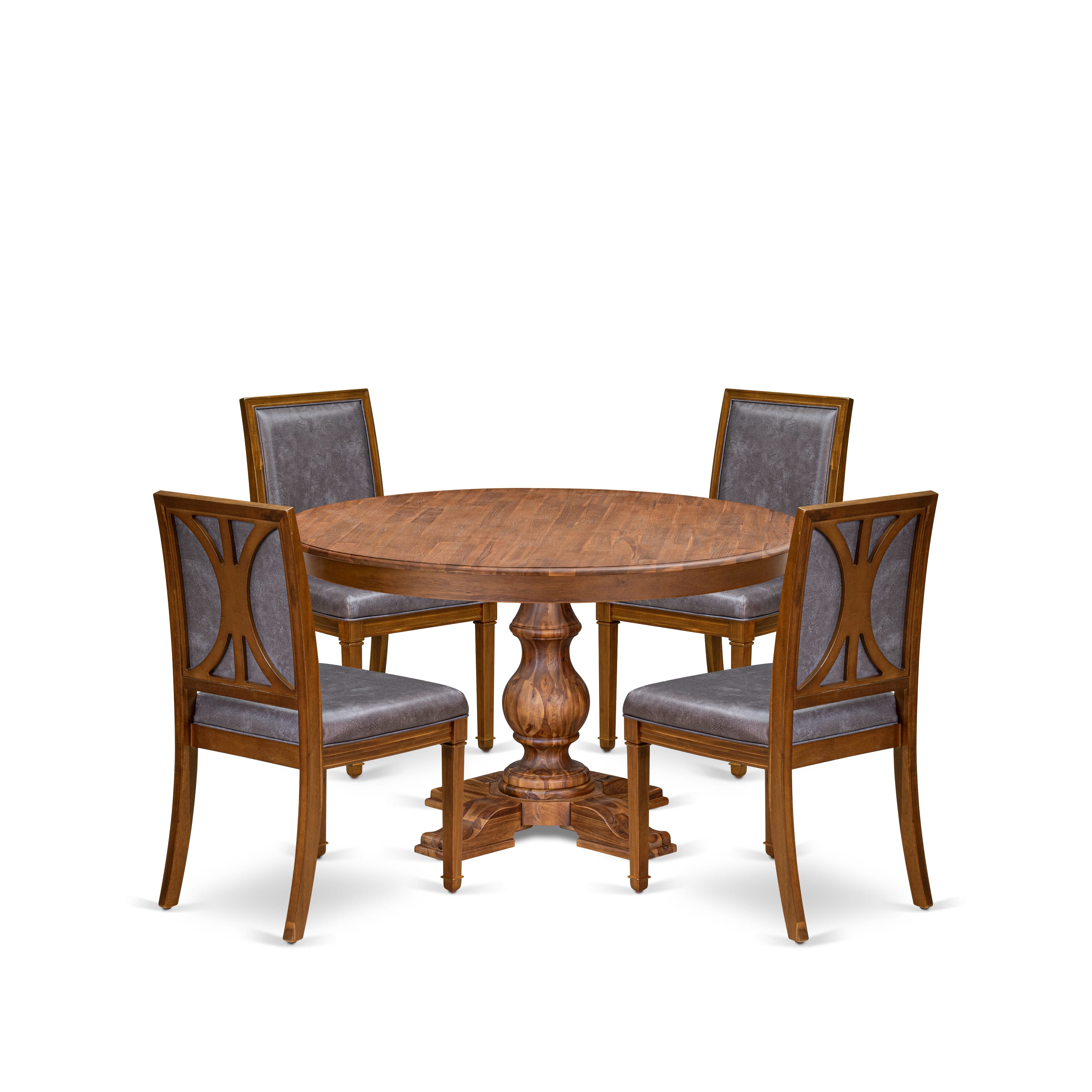 Luxe by East West Furniture - F5AM5-50N-34 - 5-piece Kitchen Table Set consists of a Dining Table and 4 Dark Grey Polyester Fabric Kitchen Chairs with High Back - Antique Walnut Finish