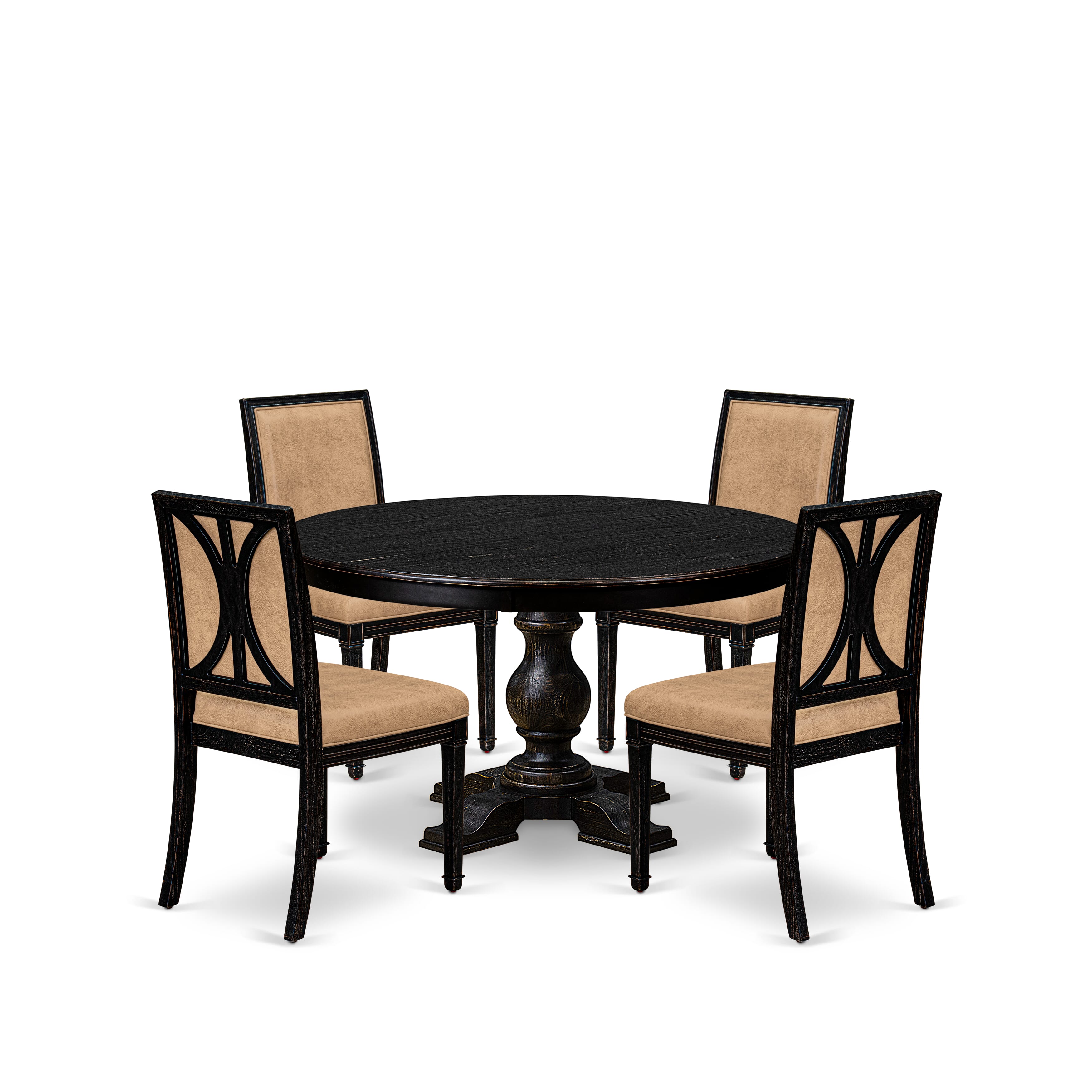 Luxe by East West Furniture - F5AM5-511-28 - 5-piece Kitchen Table Set consists of a Dining Table and 4 Beige Polyester Fabric Dining Room Chairs with High Back - Sand Blasting Black Finish
