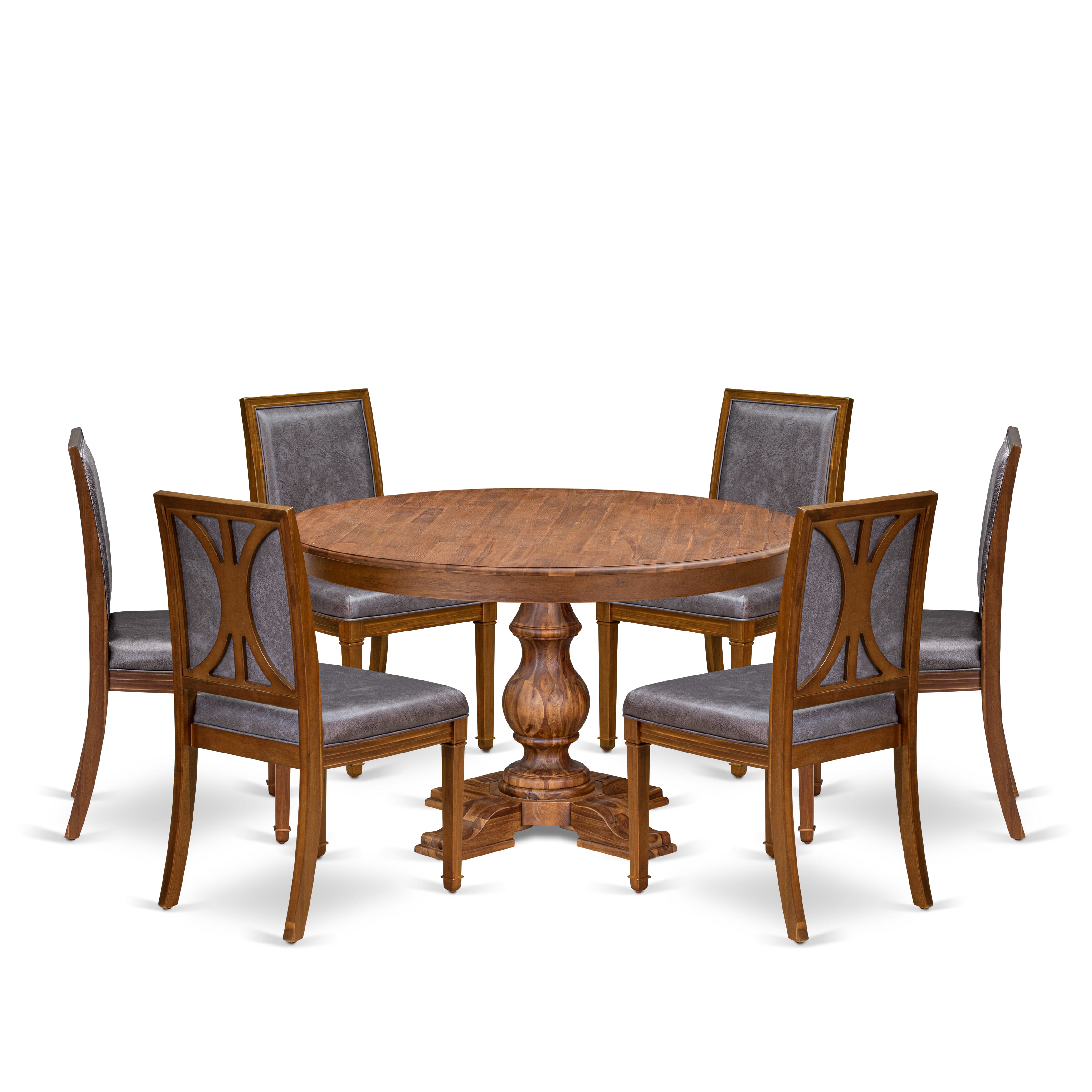 Luxe by East West Furniture - F5AM7-50N-34 - 7-piece Kitchen Table Set consists of a Dining Table and 6 Dark Grey Polyester Fabric Kitchen Chairs with High Back - Antique Walnut Finish