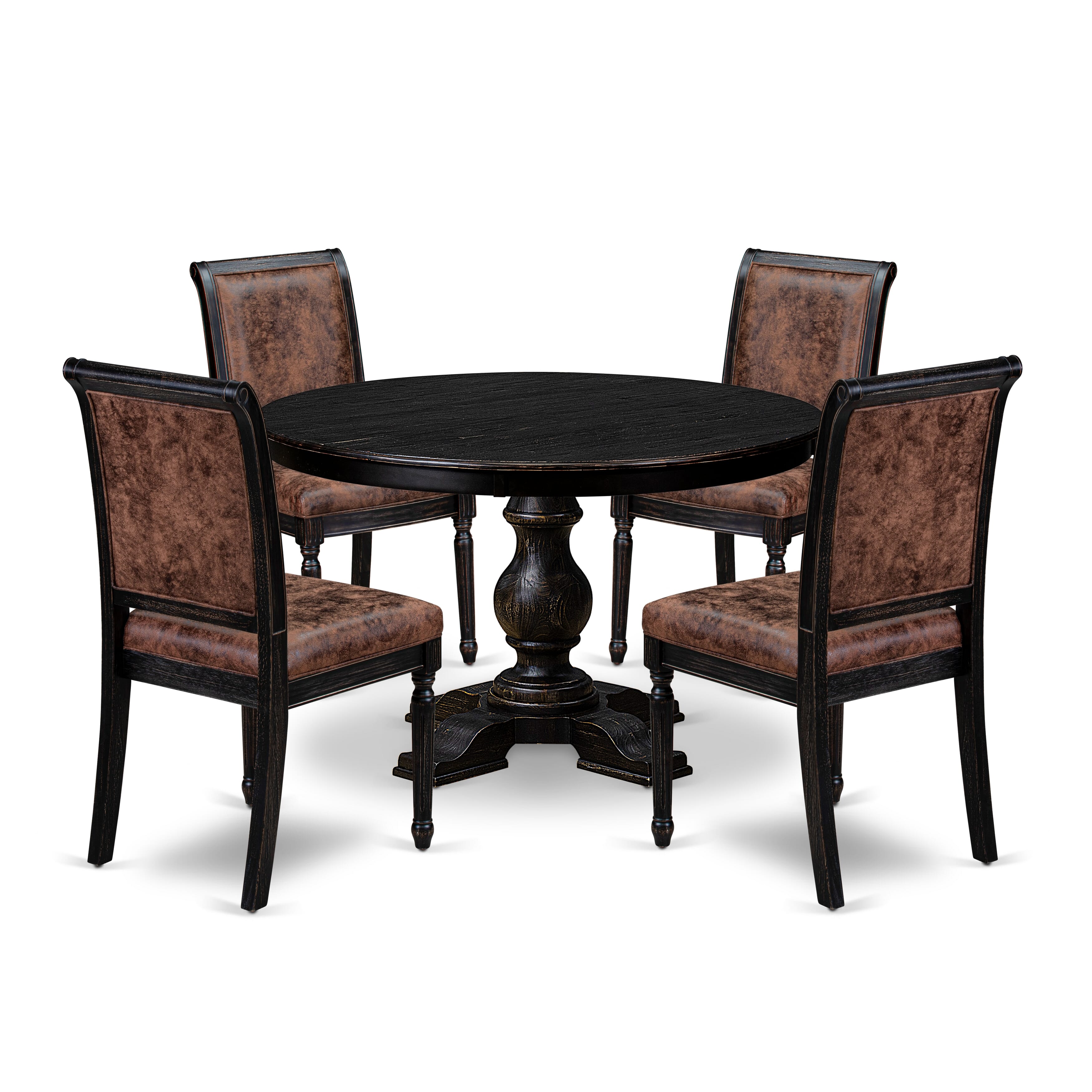 Luxe by East West Furniture - F5CY5-411-33 - 5-piece Dining Table Set consists of a Dining Table and 4 Brown Polyester Fabric Dining Chairs with High Back - Sand Blasting Black Finish