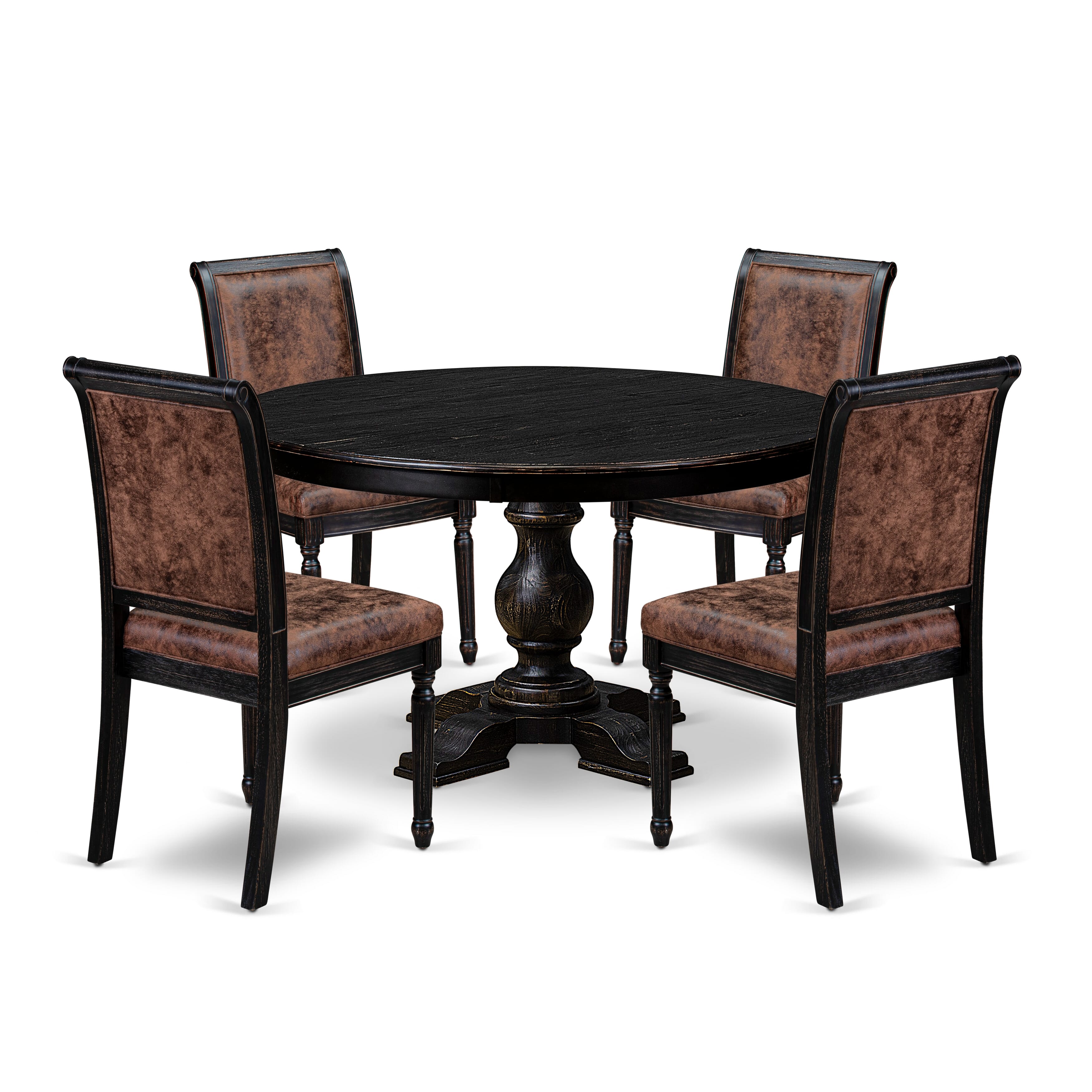 Luxe by East West Furniture - F5CY5-511-33 - 5-piece Kitchen Table Set consists of a Dining Table and 4 Brown Polyester Fabric Dining Room Chairs with High Back - Sand Blasting Black Finish