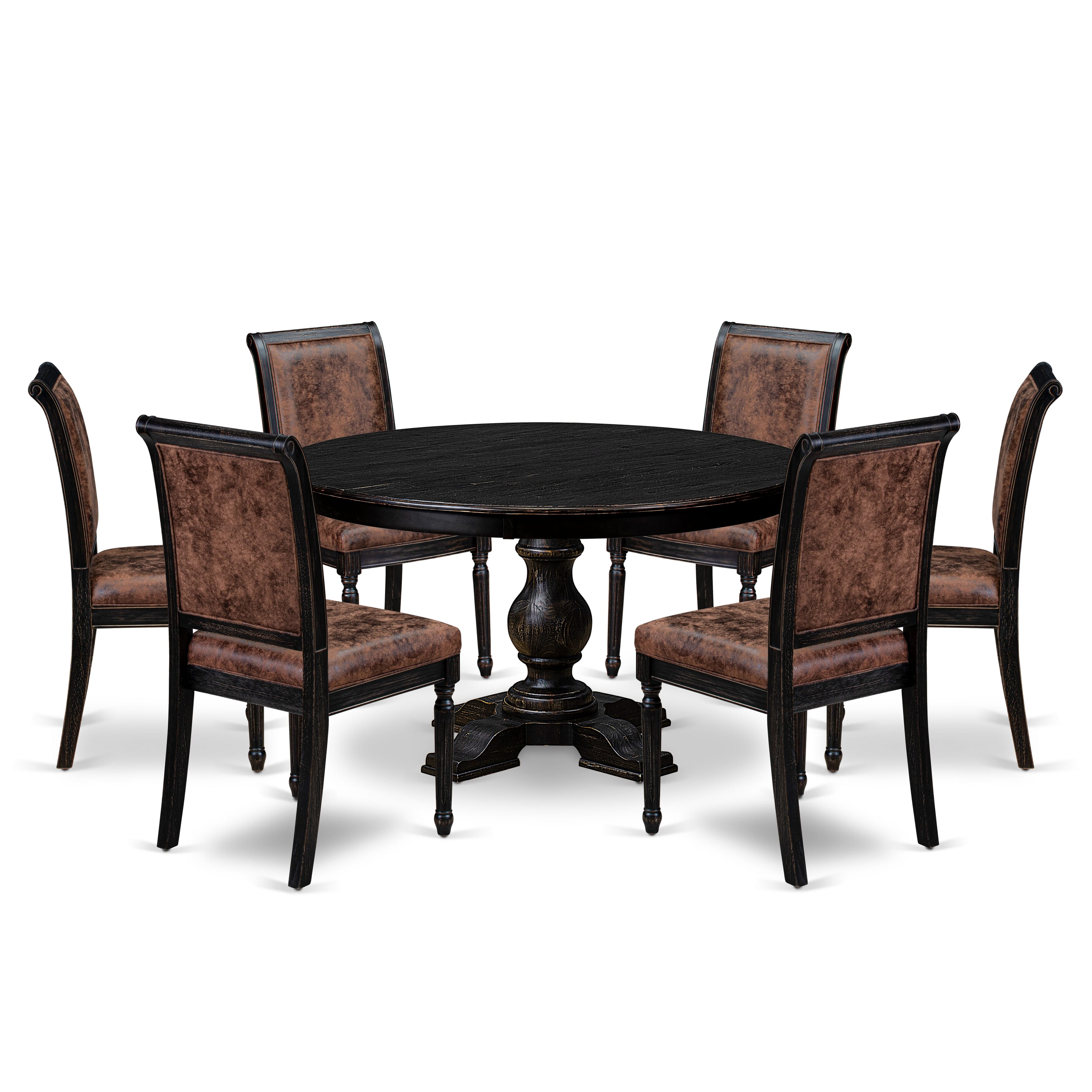 Luxe by East West Furniture - F5CY7-511-33 - 7-piece Kitchen Table Set consists of a Dining Table and 6 Brown Polyester Fabric Dining Room Chairs with High Back - Sand Blasting Black Finish