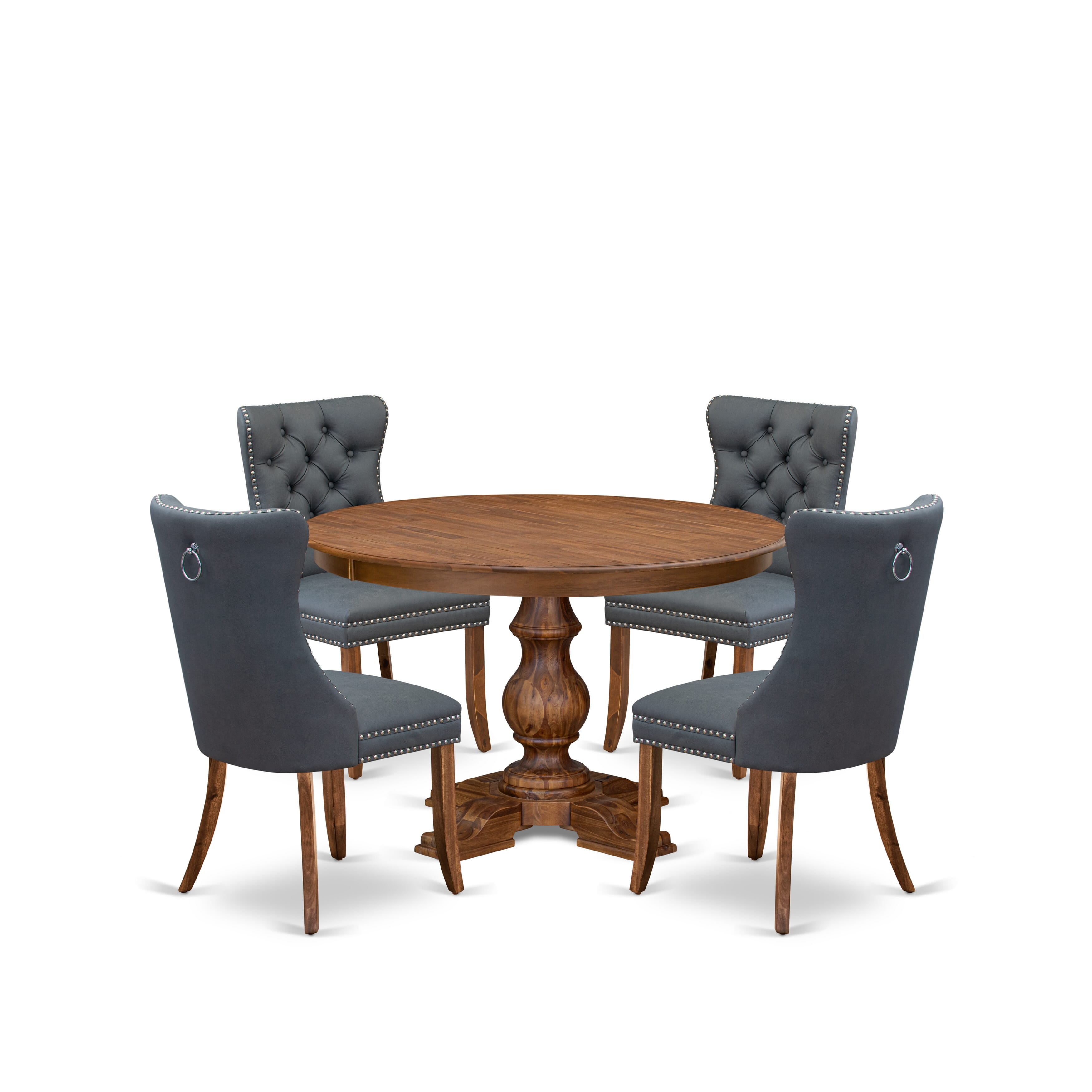 Luxe by East West Furniture F5DA5-40N-13 5-piece Modern Dining table set consists of a Kitchen Table and 4 Platinum Gray Faux Leather Dining Chairs with Button Tufted Back - Antique Walnut Finish