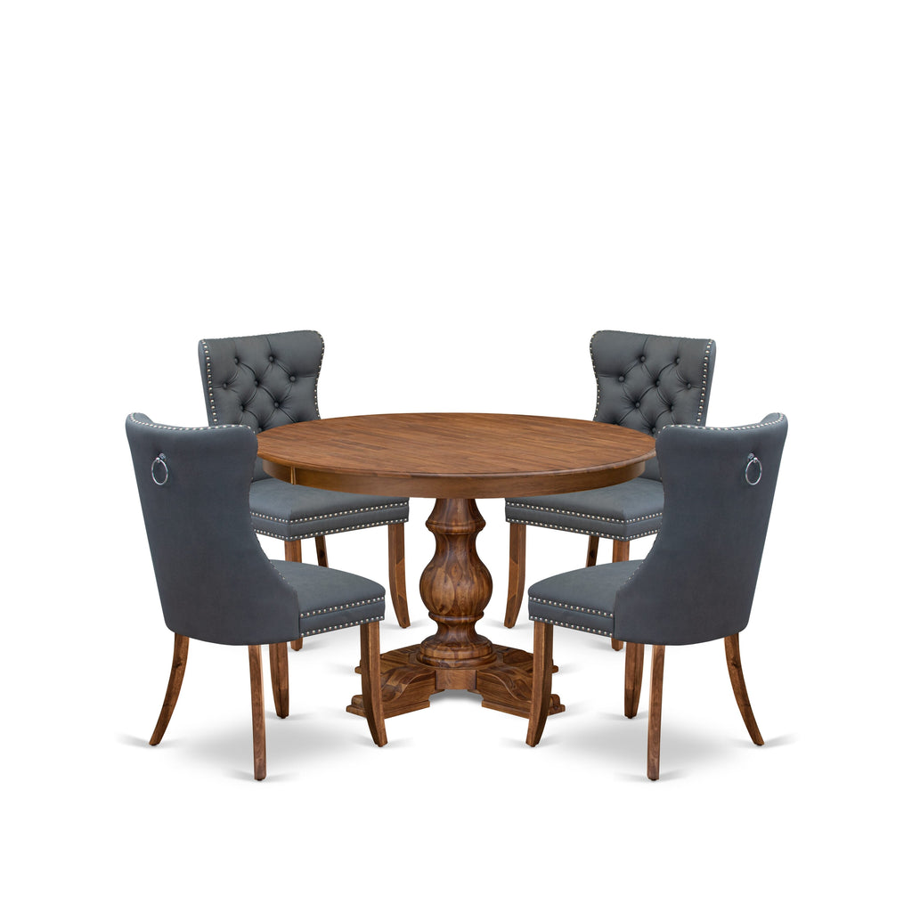Luxe by East West Furniture F5DA5-40N-13 5-piece Modern Dining table set consists of a Kitchen Table and 4 Platinum Gray Faux Leather Dining Chairs with Button Tufted Back - Antique Walnut Finish