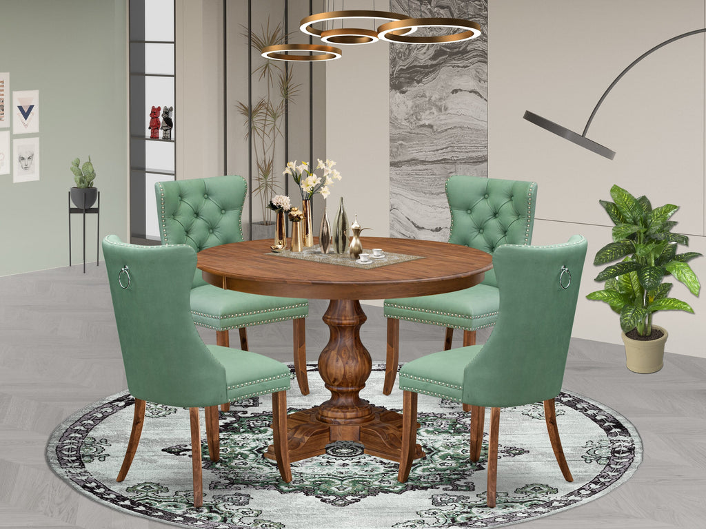 Luxe by East West Furniture F5DA5-40N-22 5-Pc Modern Dining Set Contain a Wood Table and 4 Willow Green Faux Leather Padded Chairs with Button-Tufted Back, Antique Walnut