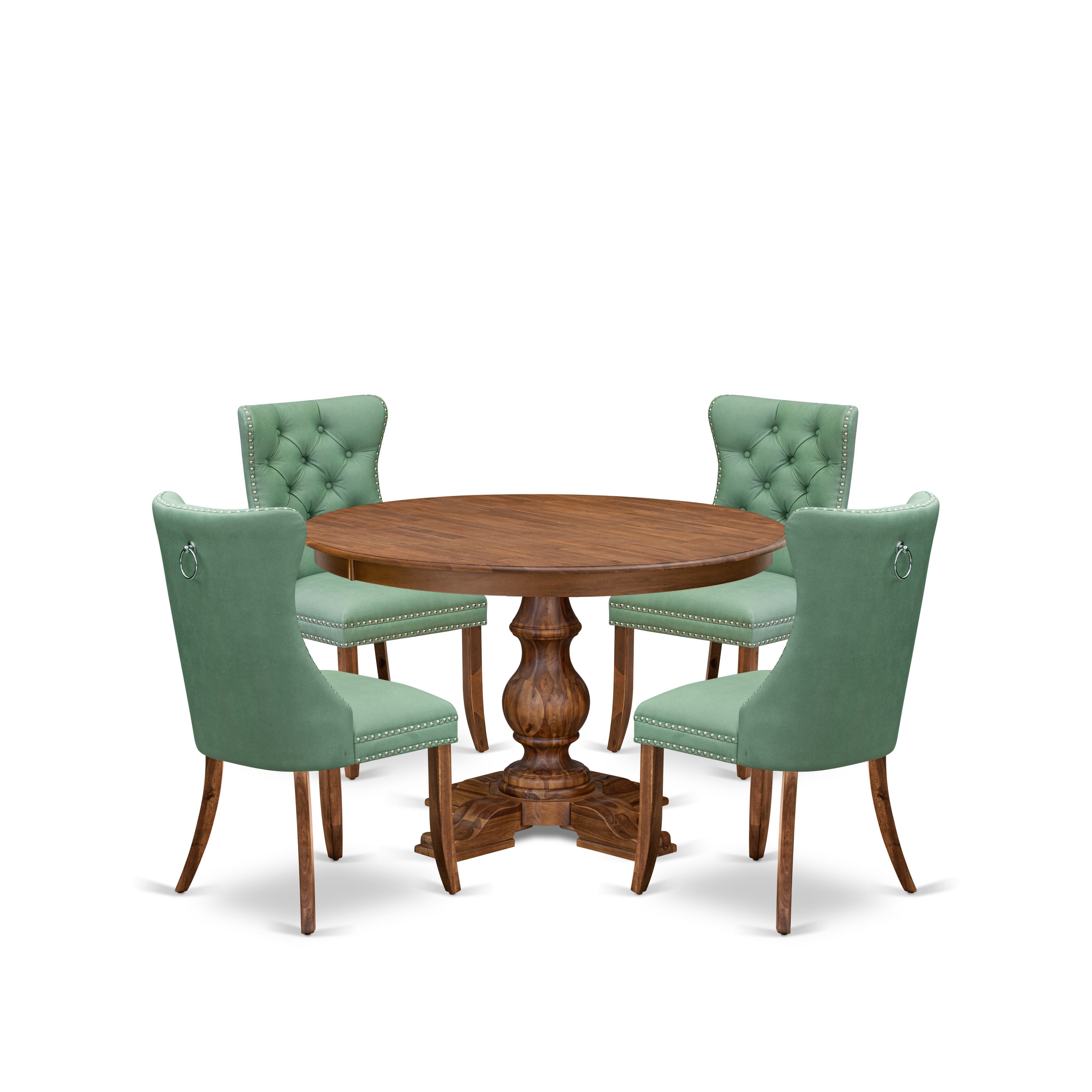 Luxe by East West Furniture F5DA5-40N-22 5-Pc Modern Dining Set Contain a Wood Table and 4 Willow Green Faux Leather Padded Chairs with Button-Tufted Back, Antique Walnut