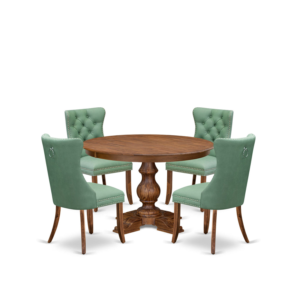 Luxe by East West Furniture F5DA5-40N-22 5-Pc Modern Dining Set Contain a Wood Table and 4 Willow Green Faux Leather Padded Chairs with Button-Tufted Back, Antique Walnut