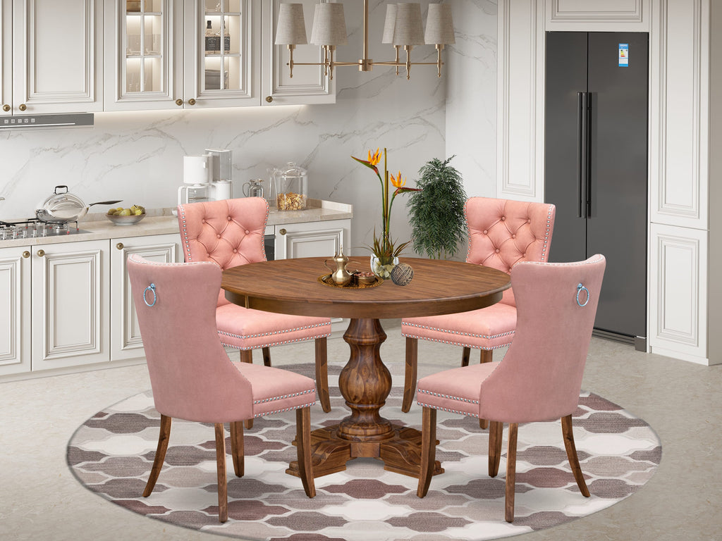 Luxe by East West Furniture F5DA5-40N-23 5-Pc Kitchen Dining Table Set Contain a Wood Table and 4 Beige Red Faux Leather Parsons Chairs with Button-Tufted Back, Antique Walnut