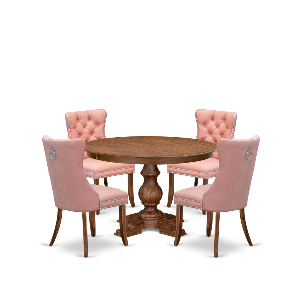 Luxe by East West Furniture F5DA5-40N-23 5-Pc Kitchen Dining Table Set Contain a Wood Table and 4 Beige Red Faux Leather Parsons Chairs with Button-Tufted Back, Antique Walnut