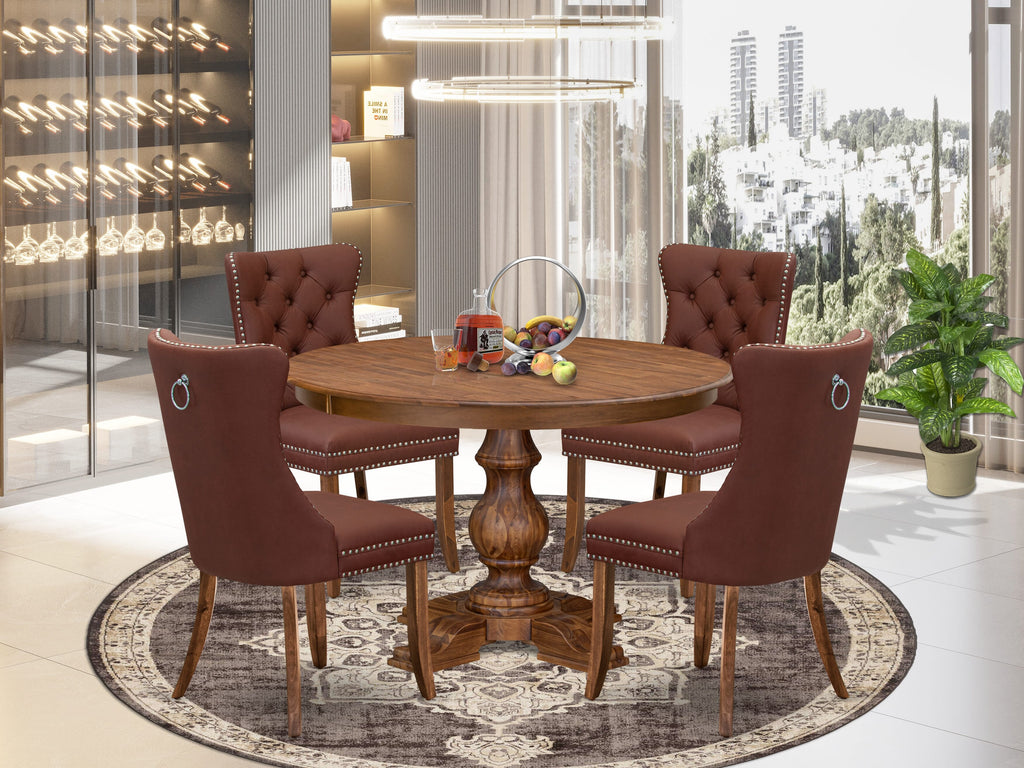 Luxe by East West Furniture F5DA5-40N-26 5-Pc Dining Room Table Set Contain a Wood Table and 4 Burgundy Faux Leather Upholstered Chairs with Button-Tufted Back, Antique Walnut