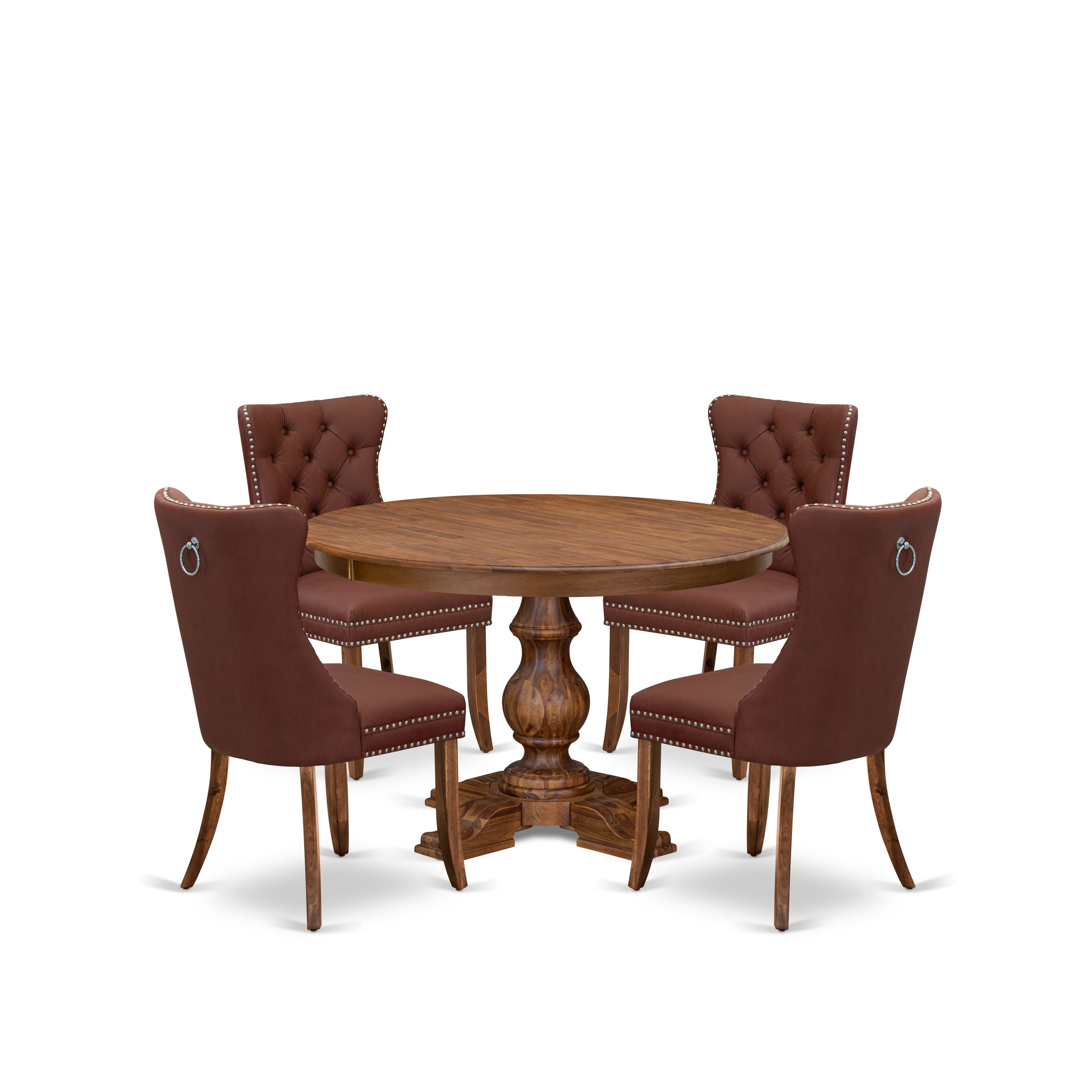 Luxe by East West Furniture F5DA5-40N-26 5-Pc Dining Room Table Set Contain a Wood Table and 4 Burgundy Faux Leather Upholstered Chairs with Button-Tufted Back, Antique Walnut