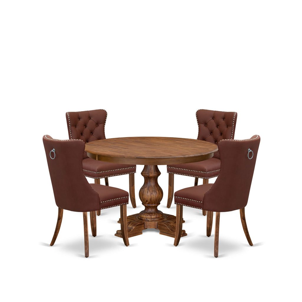 Luxe by East West Furniture F5DA5-40N-26 5-Pc Dining Room Table Set Contain a Wood Table and 4 Burgundy Faux Leather Upholstered Chairs with Button-Tufted Back, Antique Walnut