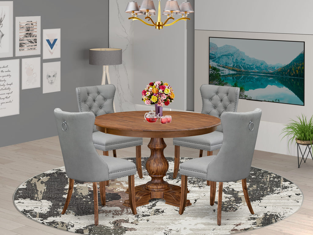 Luxe by East West Furniture F5DA5-40N-27 5-Pc Dining Room Set Contain a Wood Table and 4 Light Gray Faux Leather Parson Chairs with Button-Tufted Back, Antique Walnut