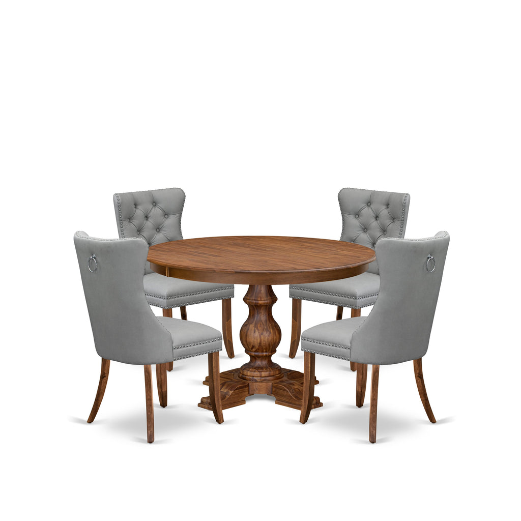 Luxe by East West Furniture F5DA5-40N-27 5-Pc Dining Room Set Contain a Wood Table and 4 Light Gray Faux Leather Parson Chairs with Button-Tufted Back, Antique Walnut