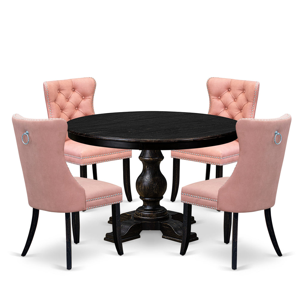 Luxe by East West Furniture F5DA5-411-23 5 Piece Dining Set for 4 Contains a 48" Round Table with Pedestal and 4 Beige Red Faux Leather Upholstered Chairs, Sand Blasted Black