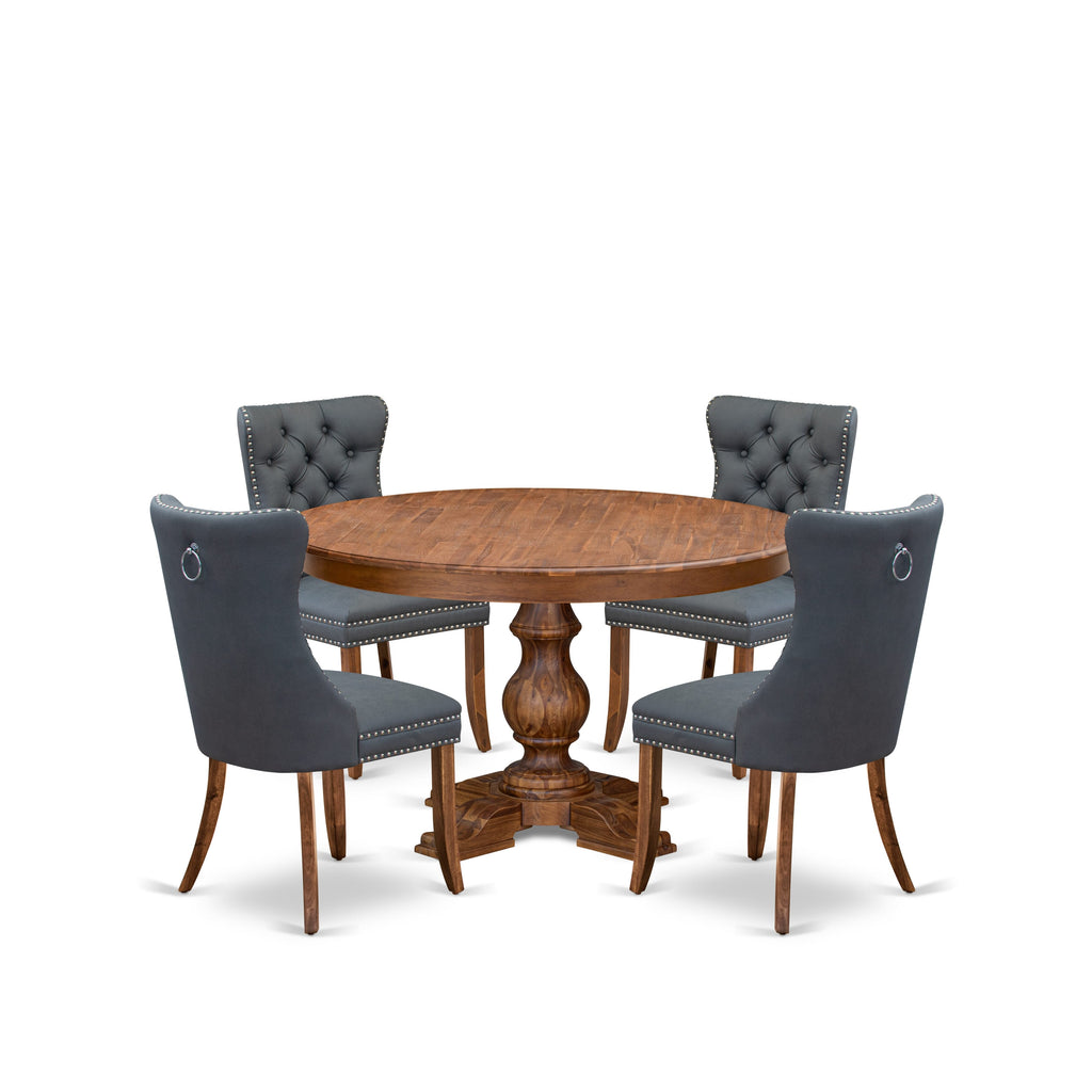 Luxe by East West Furniture F5DA5-50N-13 5-piece Dining table set consists of a Kitchen Table and 4 Platinum Gray Faux Leather Dining Chairs with Button Tufted Back - Antique Walnut Finish