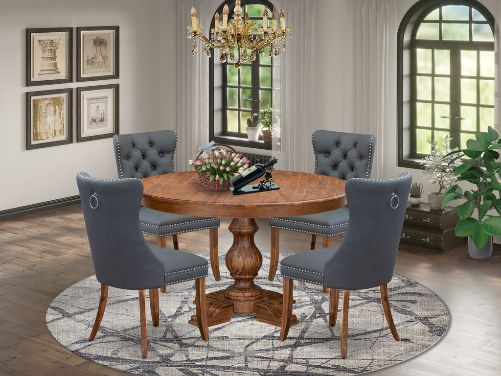 Luxe by East West Furniture F5DA5-50N-13 5-piece Dining table set consists of a Kitchen Table and 4 Platinum Gray Faux Leather Dining Chairs with Button Tufted Back - Antique Walnut Finish