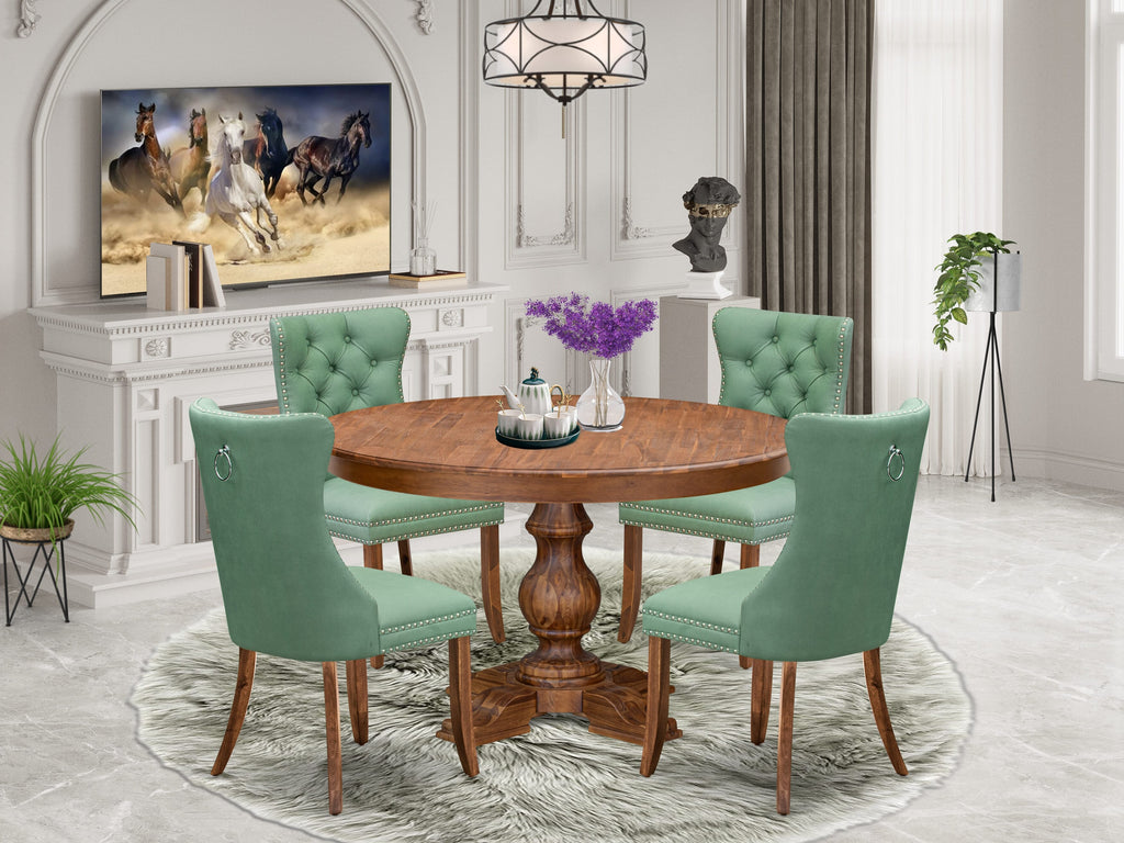 Luxe by East West Furniture F5DA5-50N-22 5-Piece Modern Dining Set Include a Dining Table and 4 Willow Green Faux Leather Chairs with Button-Tufted Back, Antique Walnut