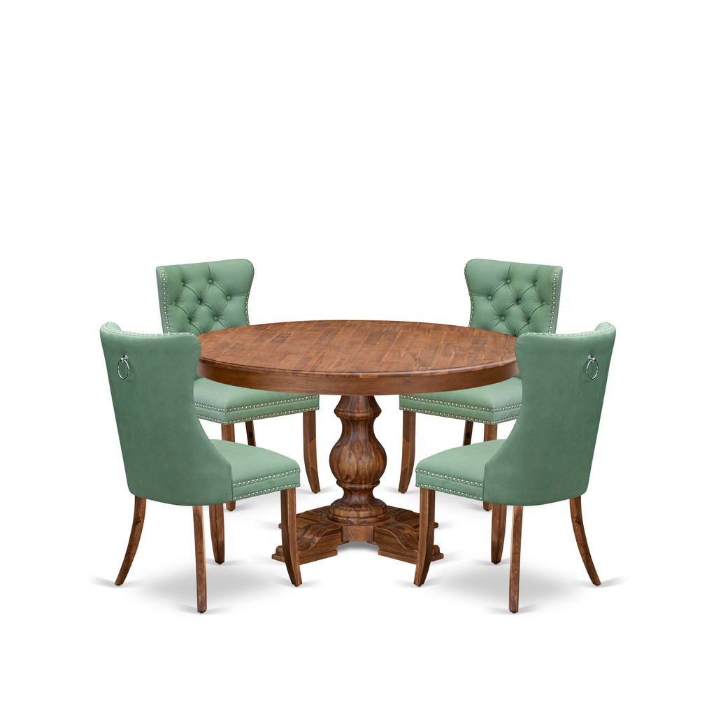 Luxe by East West Furniture F5DA5-50N-22 5-Piece Modern Dining Set Include a Dining Table and 4 Willow Green Faux Leather Chairs with Button-Tufted Back, Antique Walnut