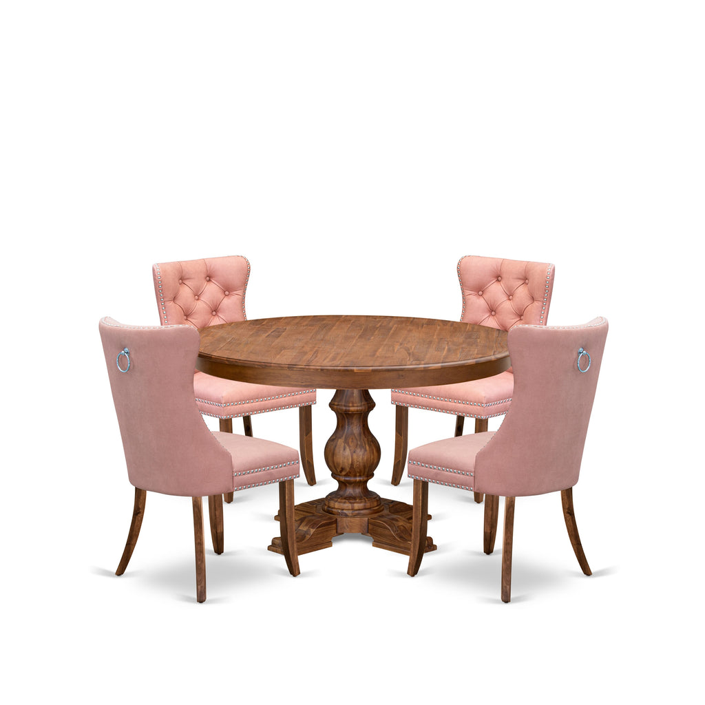 Luxe by East West Furniture F5DA5-50N-23 5-Pc Dining Set Contain a Wooden Kitchen Table and 4 Beige Red Faux Leather Parson Chairs with Button-Tufted Back, Antique Walnut