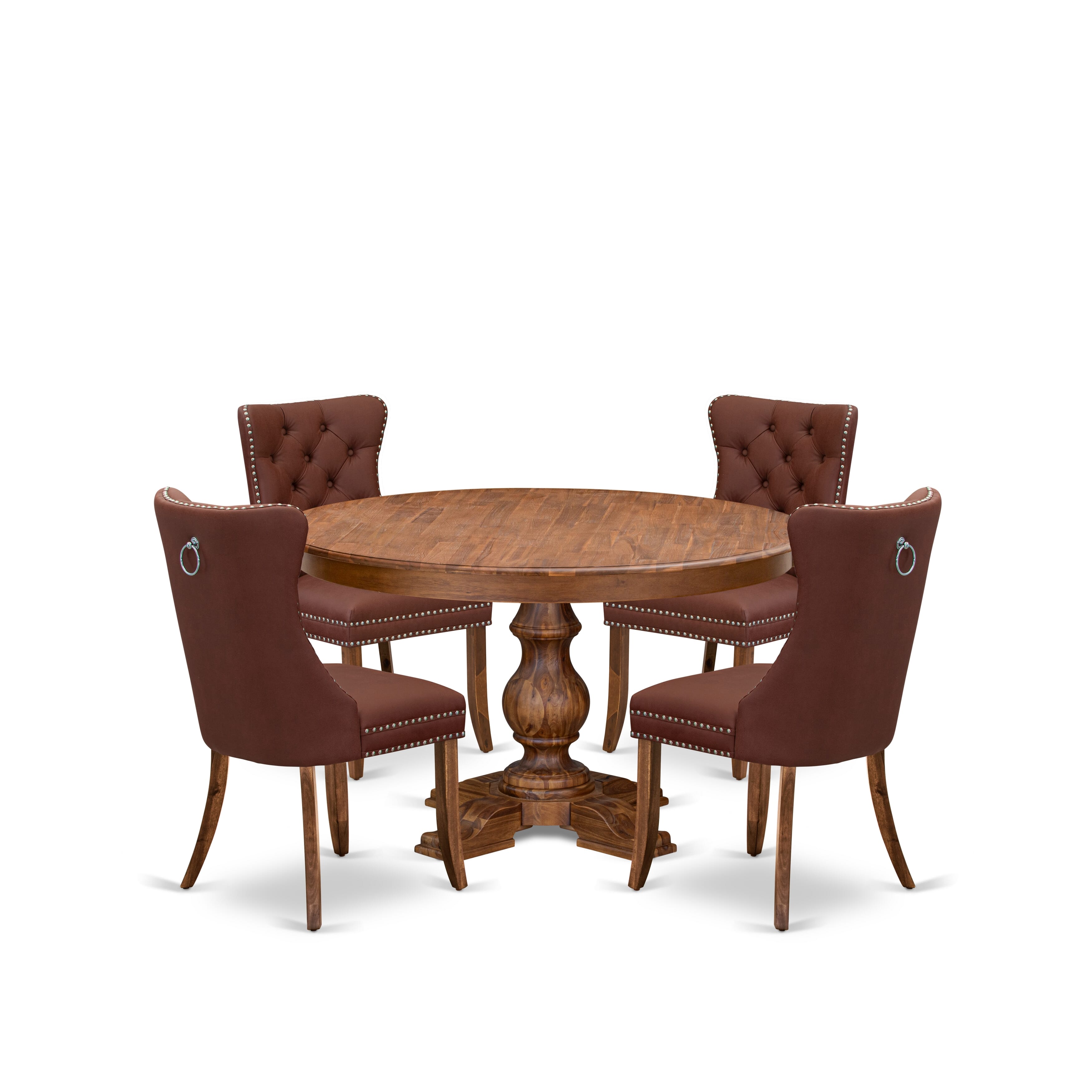 Luxe by East West Furniture F5DA5-50N-26 5-Pc Dining Set Contain a Wooden Table and 4 Burgundy Faux Leather Upholstered Dining Chairs with Button-Tufted Back, Antique Walnut
