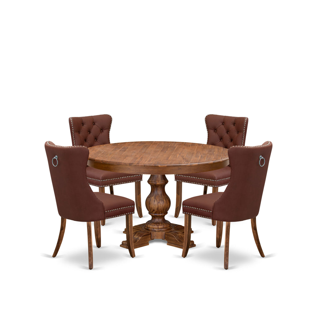 Luxe by East West Furniture F5DA5-50N-26 5-Pc Dining Set Contain a Wooden Table and 4 Burgundy Faux Leather Upholstered Dining Chairs with Button-Tufted Back, Antique Walnut