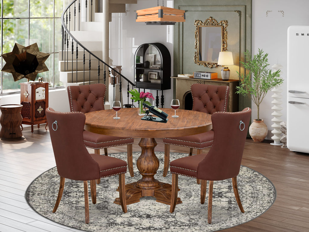 Luxe by East West Furniture F5DA5-50N-26 5-Pc Dining Set Contain a Wooden Table and 4 Burgundy Faux Leather Upholstered Dining Chairs with Button-Tufted Back, Antique Walnut
