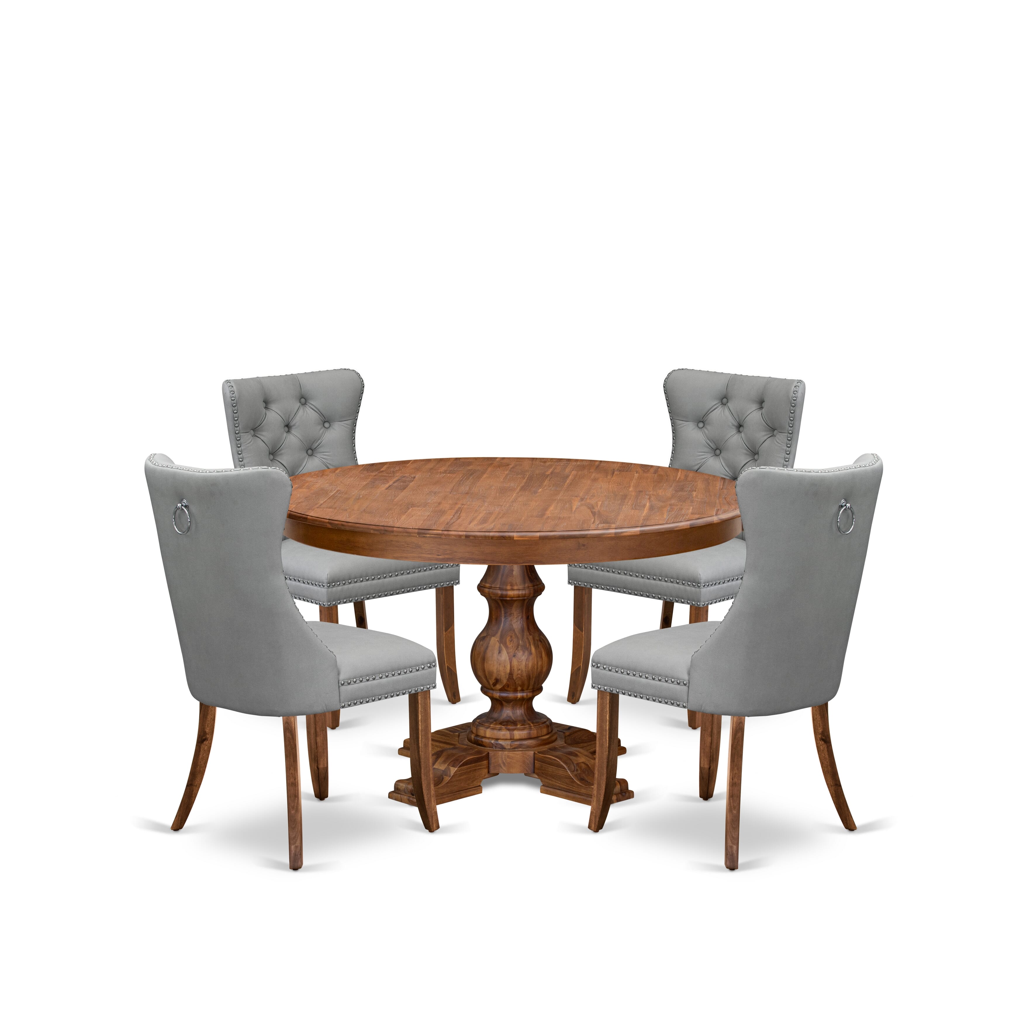 Luxe by East West Furniture F5DA5-50N-27 5-Pc Kitchen Dining Table Set Contain a Kitchen Table and 4 Light Gray Faux Leather Chairs with Button-Tufted Back, Antique Walnut
