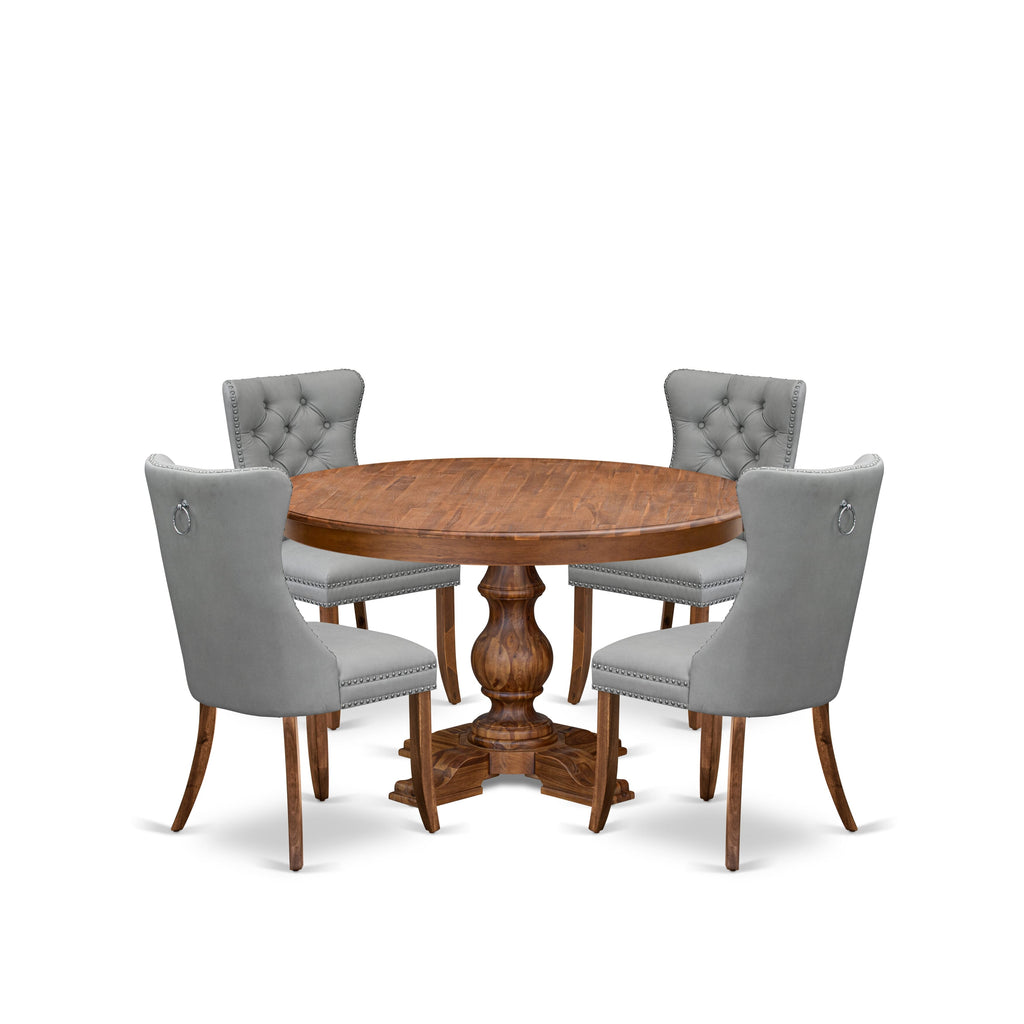 Luxe by East West Furniture F5DA5-50N-27 5-Pc Kitchen Dining Table Set Contain a Kitchen Table and 4 Light Gray Faux Leather Chairs with Button-Tufted Back, Antique Walnut