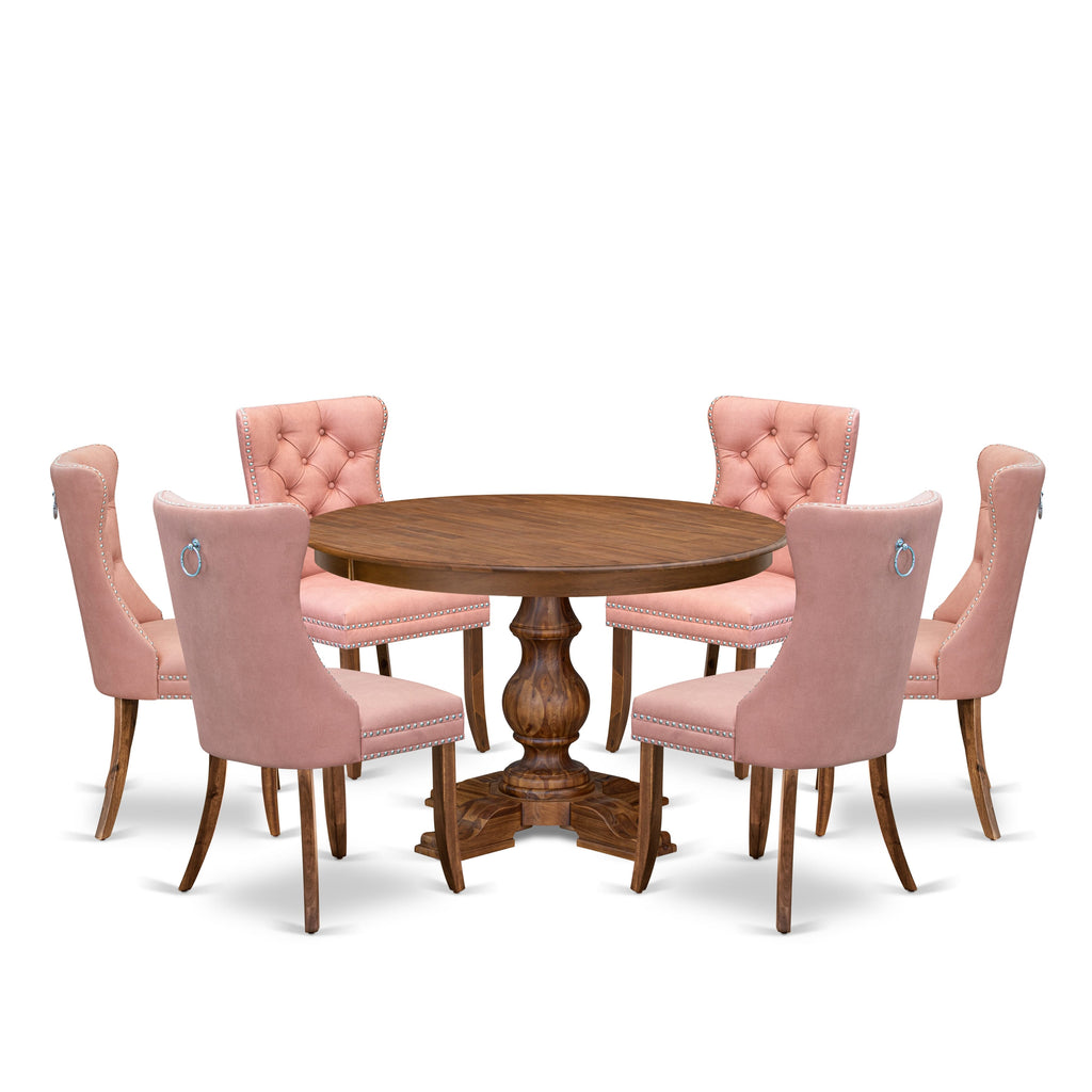 Luxe by East West Furniture F5DA7-40N-23 7-Pc Mid Century Modern Dining Table Set Include a Table and 6 Beige Red Faux Leather Chairs with Button-Tufted Back, Antique Walnut