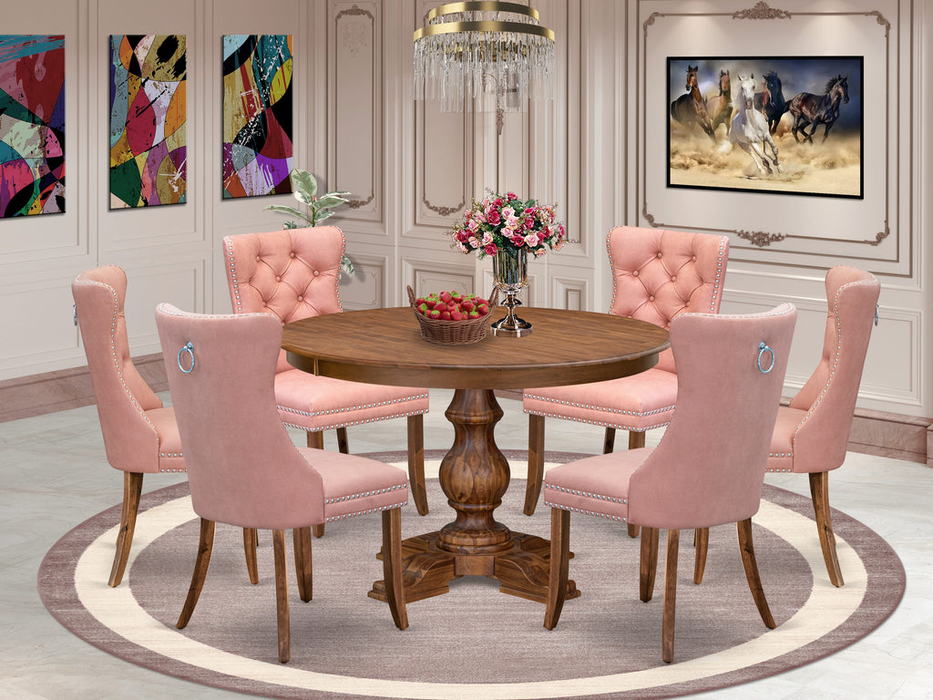 Luxe by East West Furniture F5DA7-40N-23 7-Pc Mid Century Modern Dining Table Set Include a Table and 6 Beige Red Faux Leather Chairs with Button-Tufted Back, Antique Walnut
