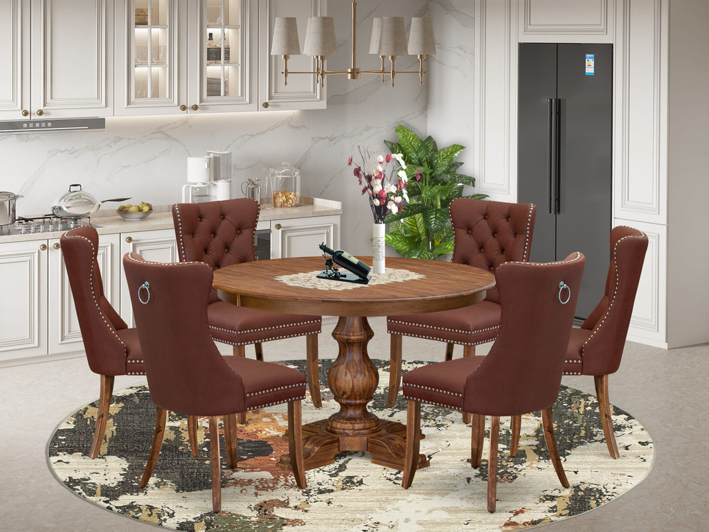 Luxe by East West Furniture F5DA7-40N-26 7-Pc Kitchen Table Set Include a Modern Table and 6 Burgundy Faux Leather Parson Dining Chairs with Button-Tufted Back, Antique Walnut