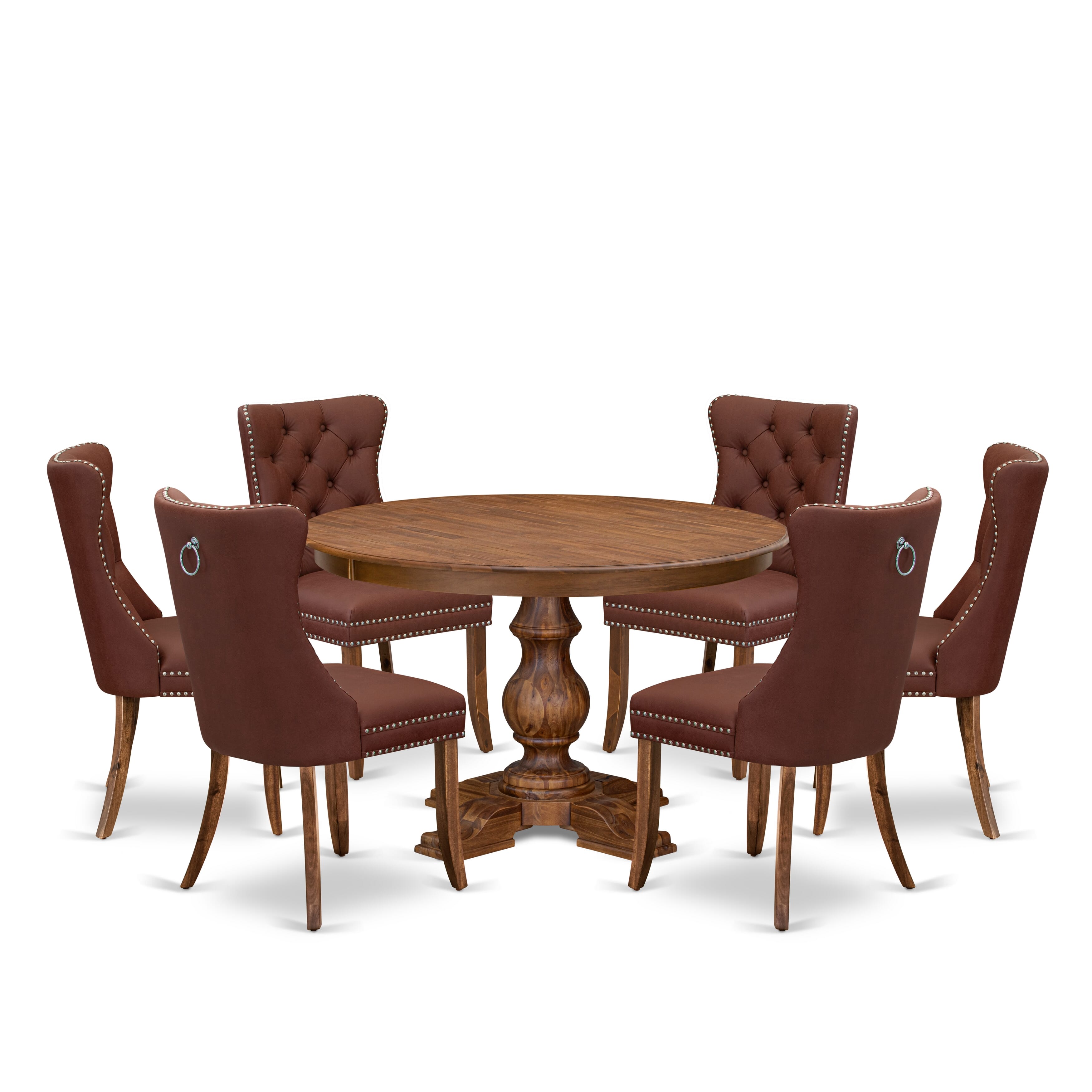 Luxe by East West Furniture F5DA7-40N-26 7-Pc Kitchen Table Set Include a Modern Table and 6 Burgundy Faux Leather Parson Dining Chairs with Button-Tufted Back, Antique Walnut