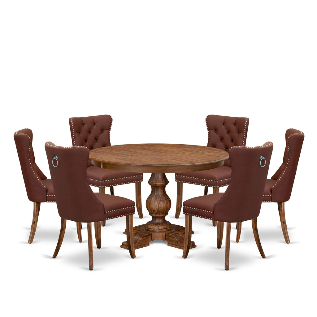 Luxe by East West Furniture F5DA7-40N-26 7-Pc Kitchen Table Set Include a Modern Table and 6 Burgundy Faux Leather Parson Dining Chairs with Button-Tufted Back, Antique Walnut