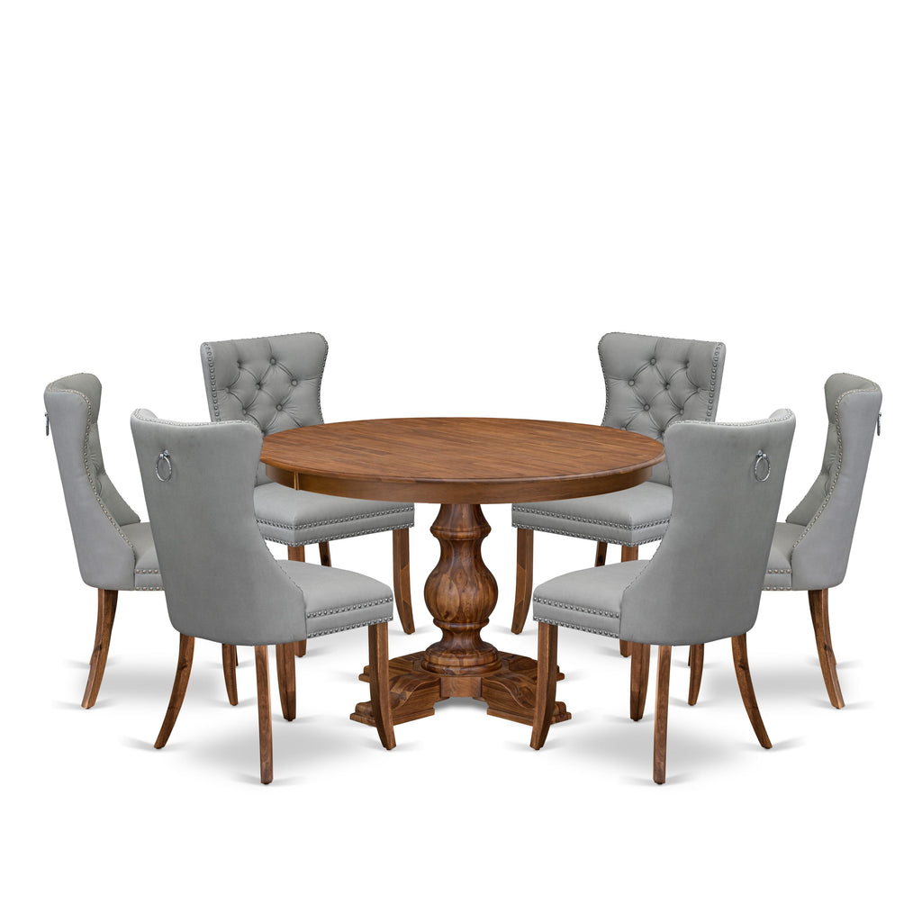 Luxe by East West Furniture F5DA7-40N-27 7-Pc Modern Dining Set Include a Modern Table and 6 Light Gray Faux Leather Upholstered Chairs with Button-Tufted Back, Antique Walnut