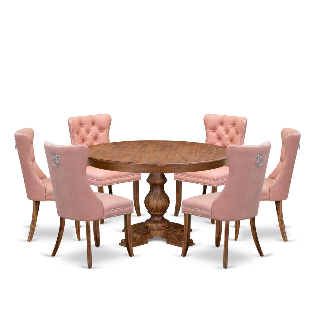 Luxe by East West Furniture F5DA7-50N-23 7-Pc Dining Room Set Include a Table and 6 Beige Red Faux Leather Upholstered Dining Chairs with Button-Tufted Back, Antique Walnut