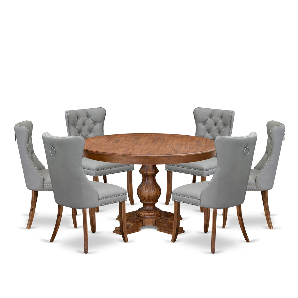 Luxe by East West Furniture F5DA7-50N-27 7-Pc Modern Dining Table Set Include a Dining Table and 6 Light Gray Faux Leather Chairs with Button-Tufted Back, Antique Walnut