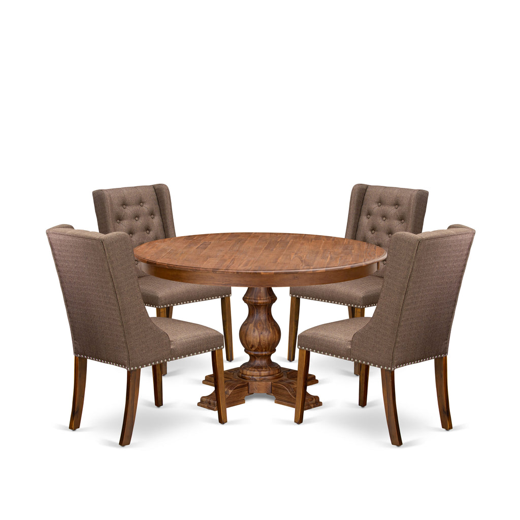 Luxe by East West Furniture - F5FO5-50N-18 - 5-Piece Dining Table Set Contains A Modern Kitchen Table and 4 Brown Linen Fabric Chairs with Button Tufted Back, Antique Walnut