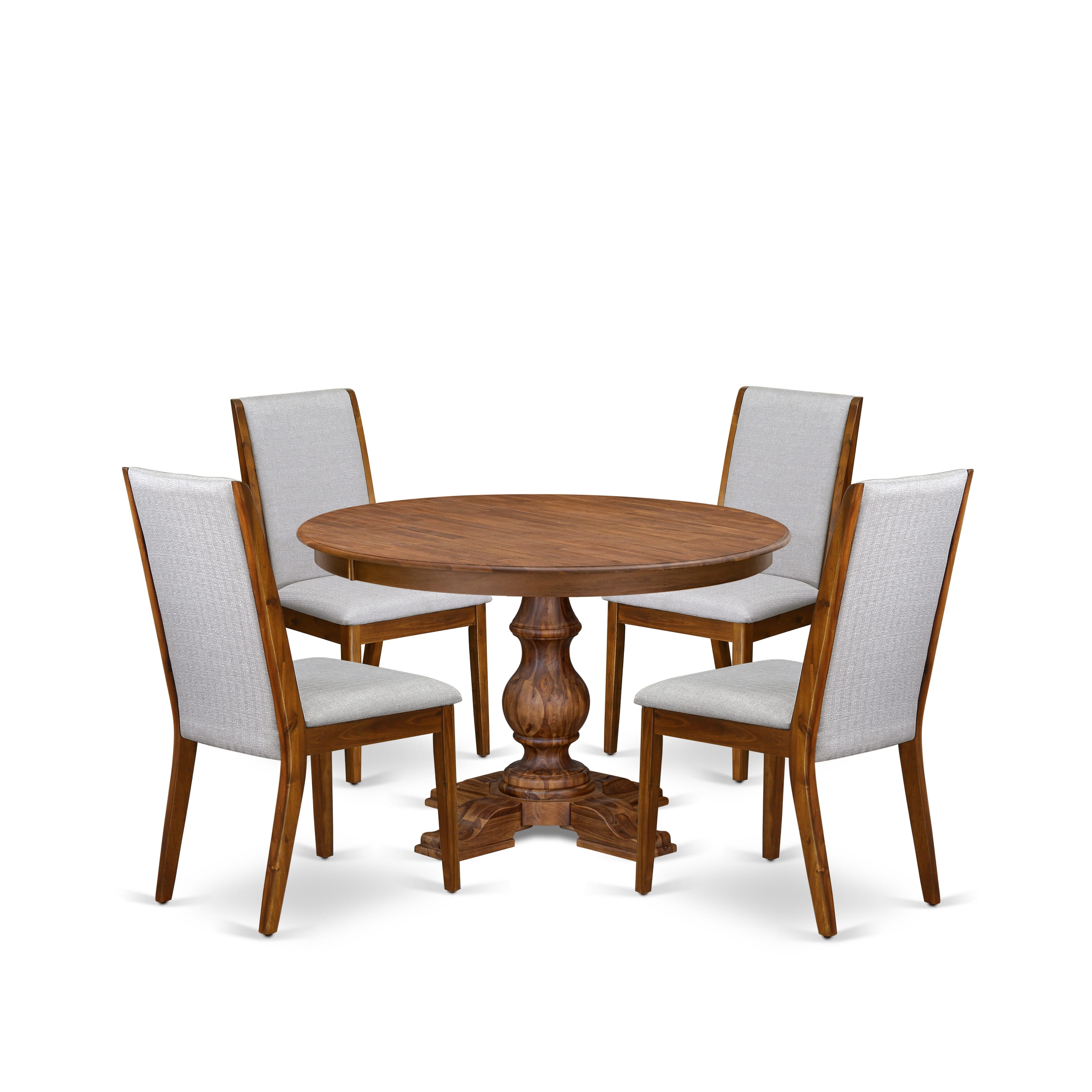 Luxe by East West Furniture - F5LA5-40N-05 - 5-Piece Dining Table Set Contains A Modern Dining Table and 4 Grey Linen Fabric Upholstered Chairs with High Back, Antique Walnut