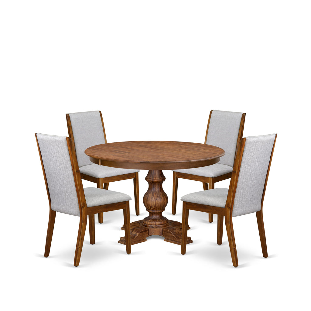 Luxe by East West Furniture - F5LA5-40N-05 - 5-Piece Dining Table Set Contains A Modern Dining Table and 4 Grey Linen Fabric Upholstered Chairs with High Back, Antique Walnut