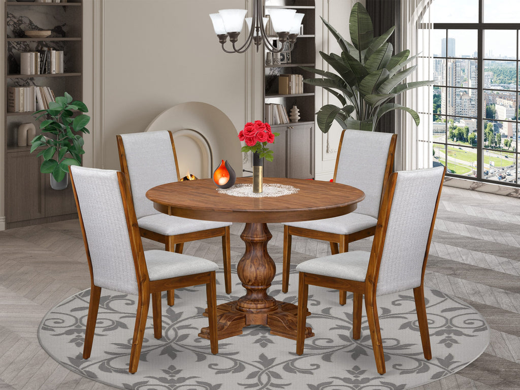 Luxe by East West Furniture - F5LA5-40N-05 - 5-Piece Dining Table Set Contains A Modern Dining Table and 4 Grey Linen Fabric Upholstered Chairs with High Back, Antique Walnut