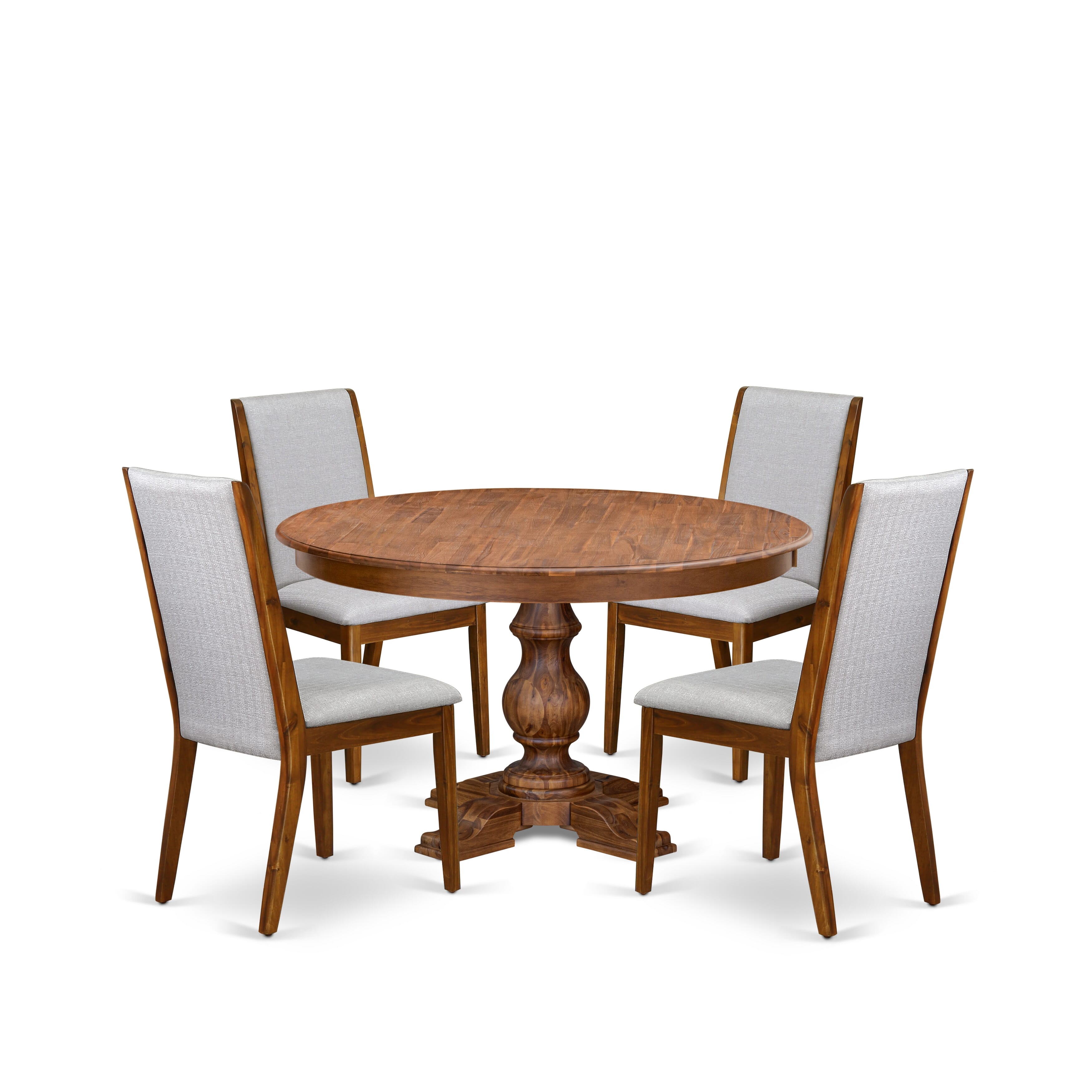 Luxe by East West Furniture - F5LA5-50N-05 - 5-Piece Kitchen Table Set Contains A Mid Century Table and 4 Grey Linen Fabric Upholstered Chairs with High Back, Antique Walnut
