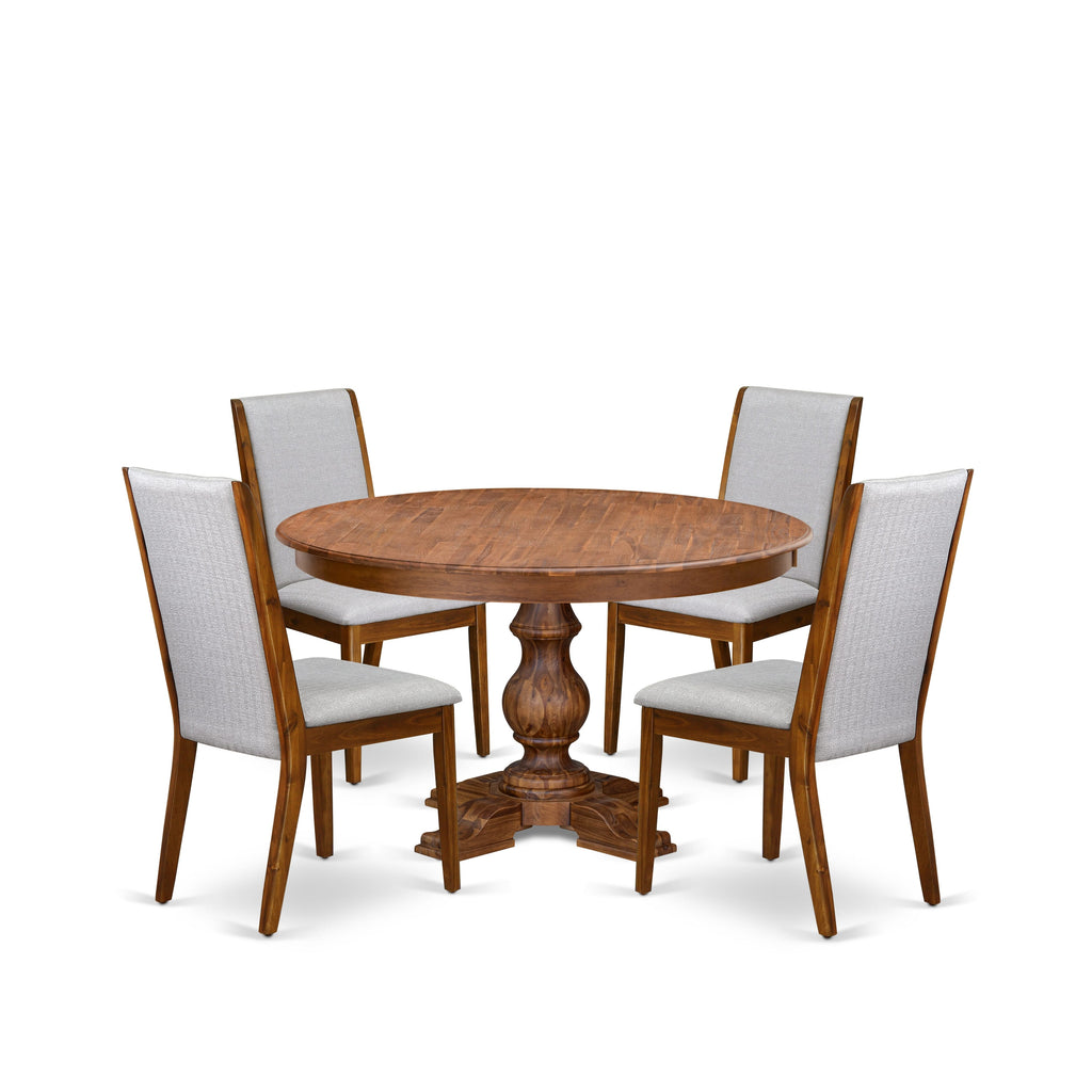 Luxe by East West Furniture - F5LA5-50N-05 - 5-Piece Kitchen Table Set Contains A Mid Century Table and 4 Grey Linen Fabric Upholstered Chairs with High Back, Antique Walnut