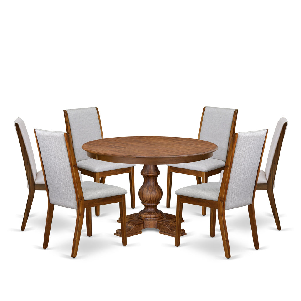 Luxe by East West Furniture - F5LA7-40N-05 - 7-Piece Mid Century Dining Table Set Consist of A Wood Dining Table and 6 Grey Linen Fabric Chairs with High Back, Antique Walnut
