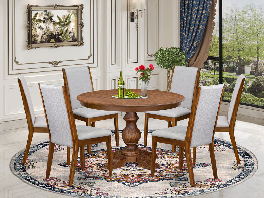 Luxe by East West Furniture - F5LA7-40N-05 - 7-Piece Mid Century Dining Table Set Consist of A Wood Dining Table and 6 Grey Linen Fabric Chairs with High Back, Antique Walnut