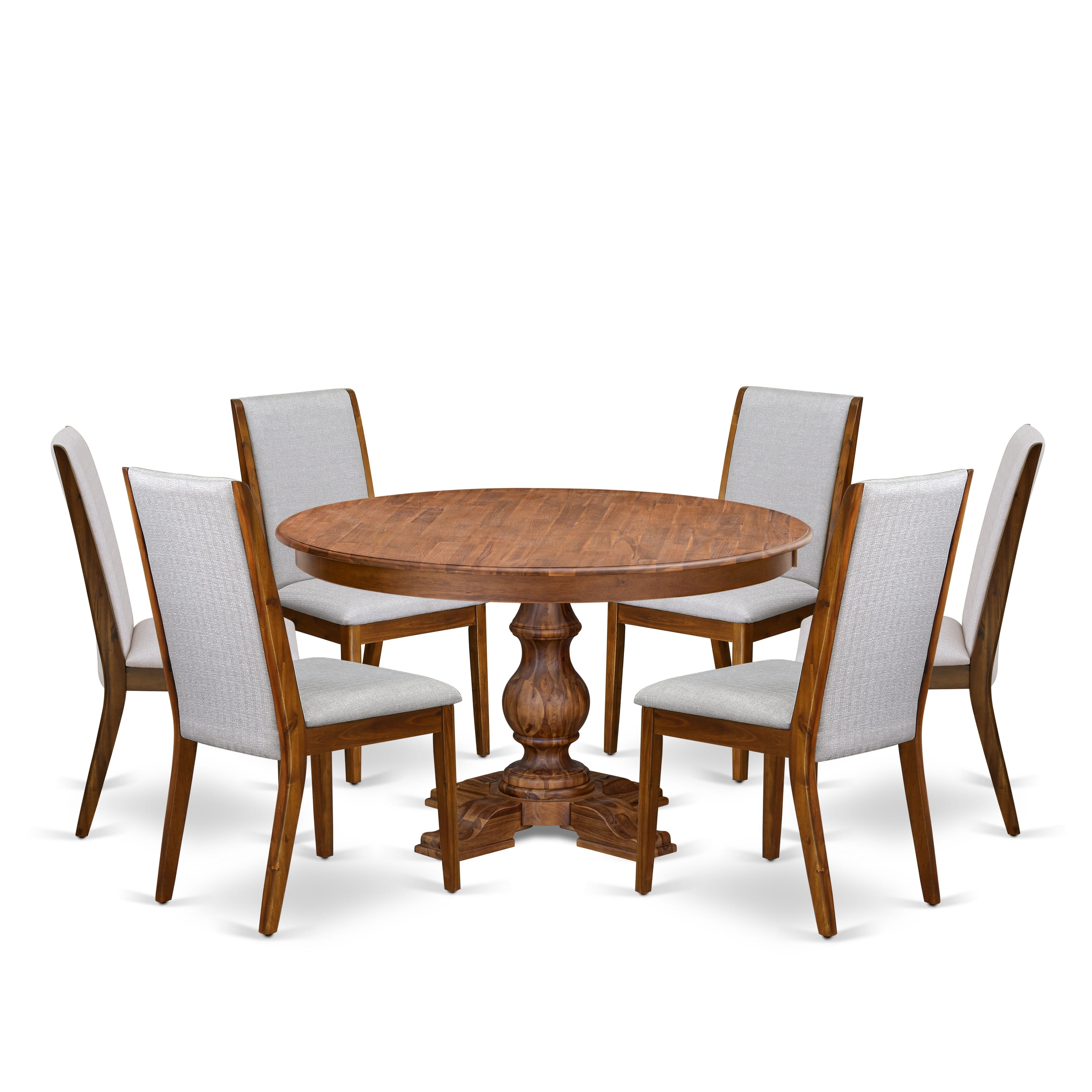 Luxe by East West Furniture - F5LA7-50N-05 - 7-Piece Dining Room Set Consist of A Wooden Kitchen Table and 6 Grey Linen Fabric Parson Chairs with High Back, Antique Walnut